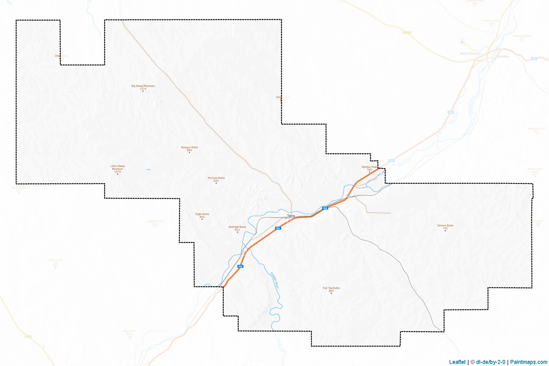 Muestras de recorte de mapas Prairie (Montana)-1