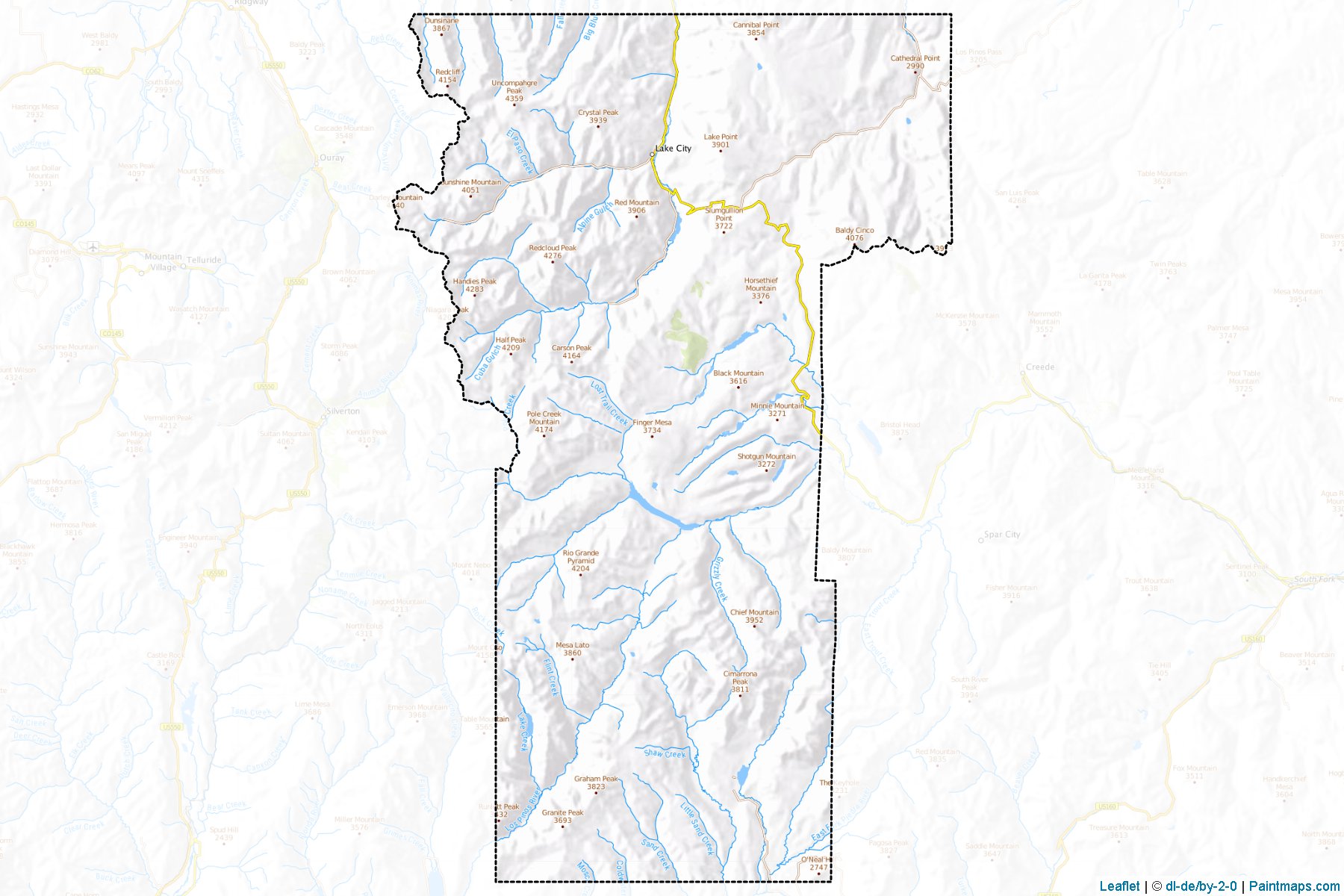 Muestras de recorte de mapas Hinsdale (Colorado)-1