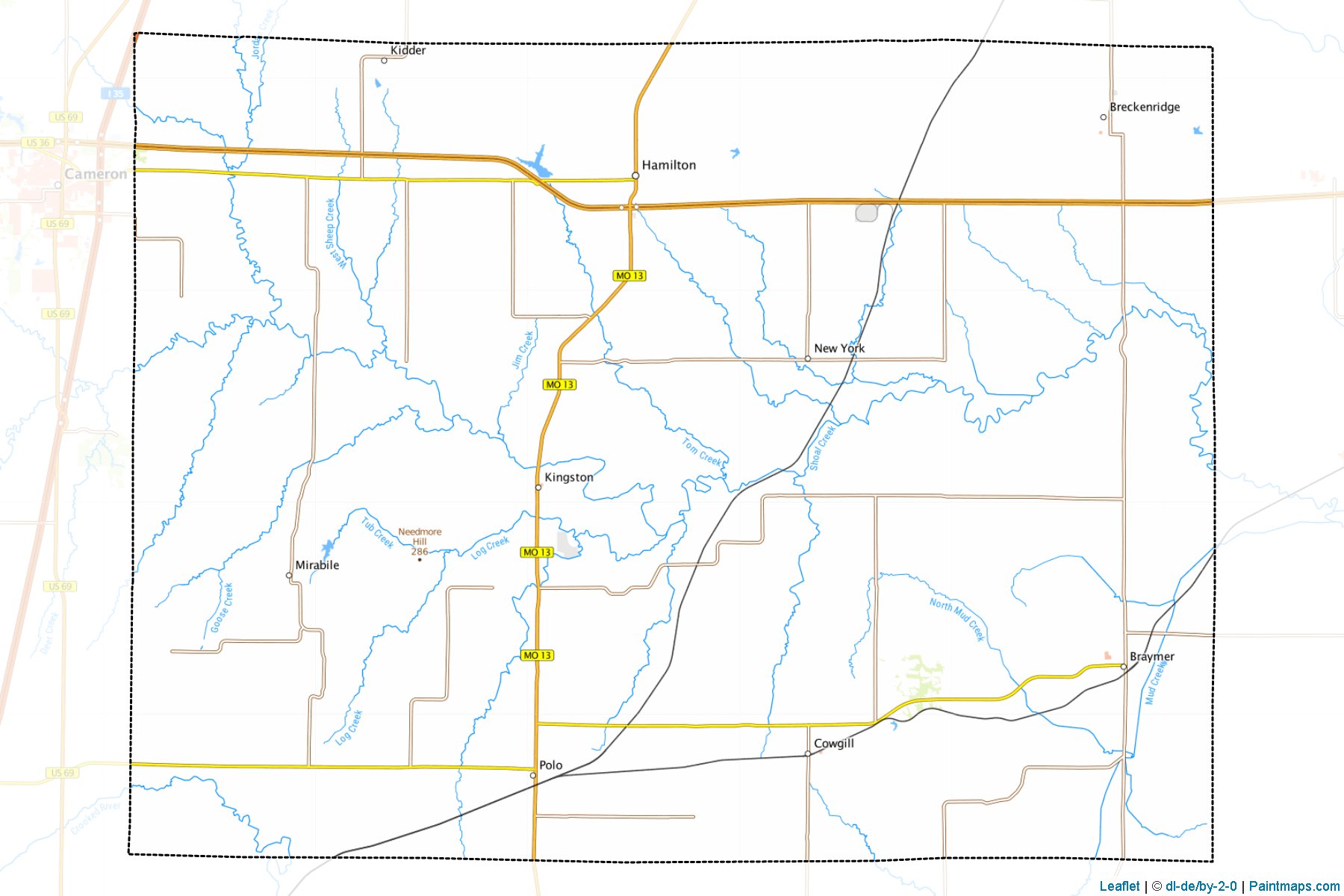 Muestras de recorte de mapas Caldwell (Missouri)-1