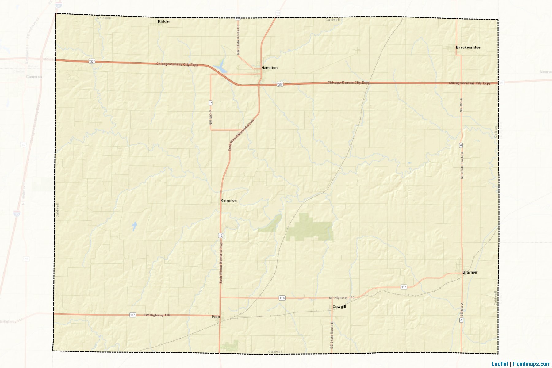 Muestras de recorte de mapas Caldwell (Missouri)-2