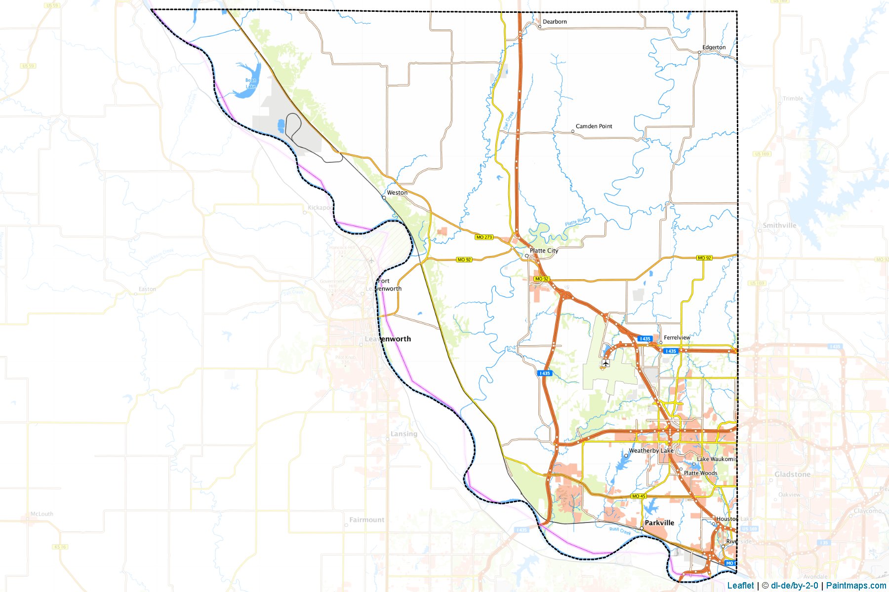 Muestras de recorte de mapas Platte (Missouri)-1