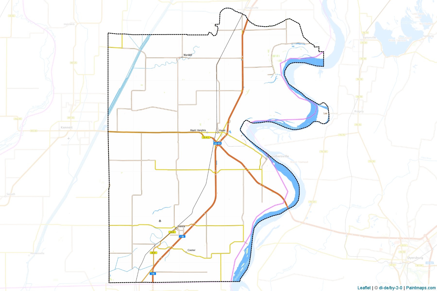 Muestras de recorte de mapas Pemiscot (Missouri)-1