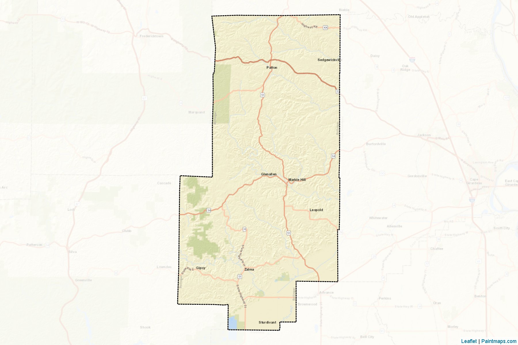 Muestras de recorte de mapas Bollinger (Missouri)-2