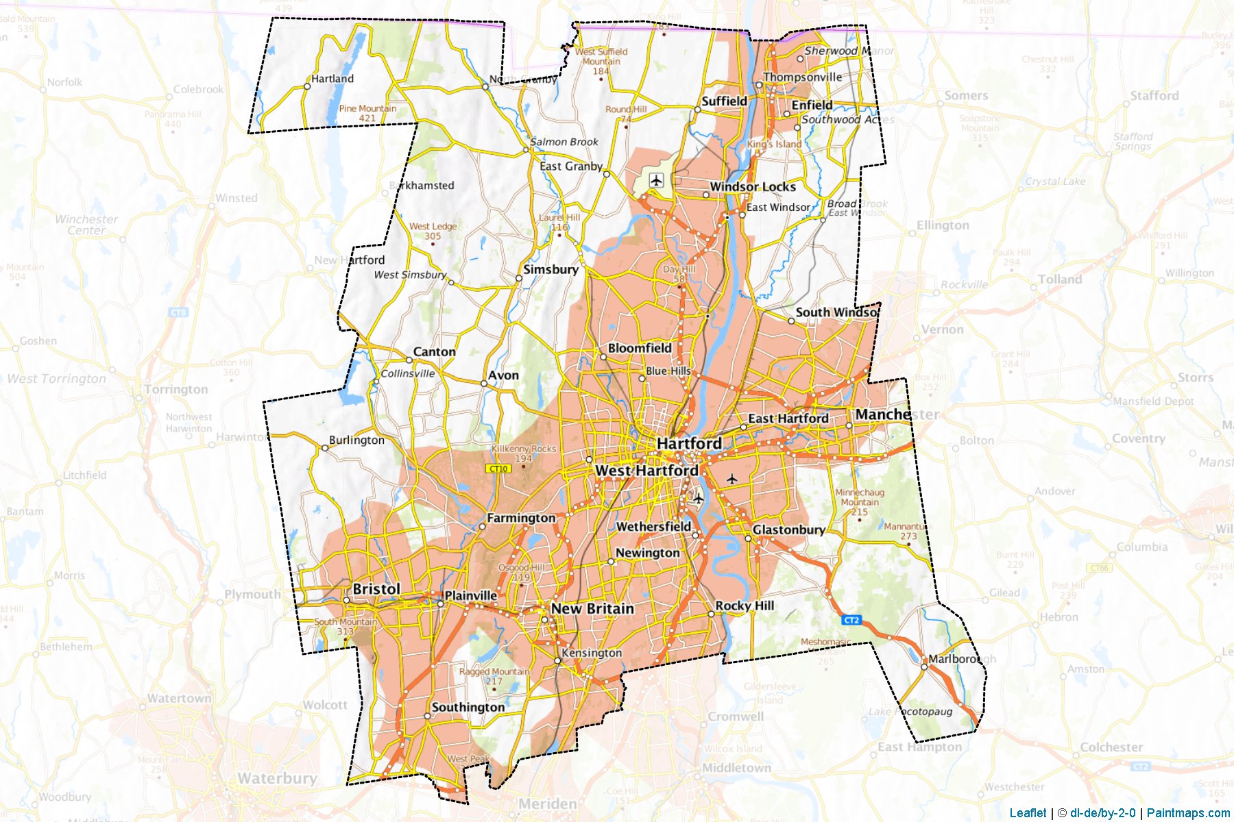 Hartford County (Connecticut) Haritası Örnekleri-1