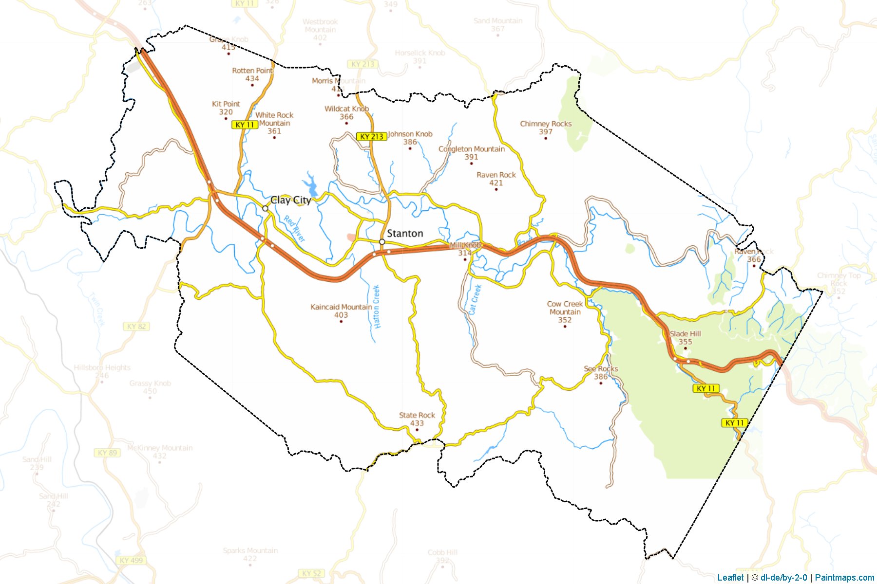 Muestras de recorte de mapas Powell (Kentucky)-1