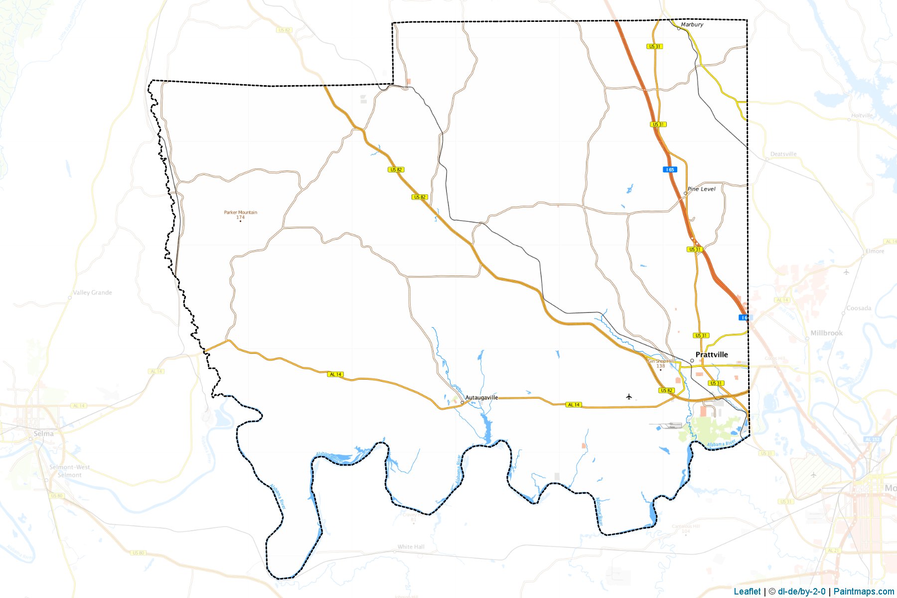 Autauga County (Alabama) Haritası Örnekleri-1