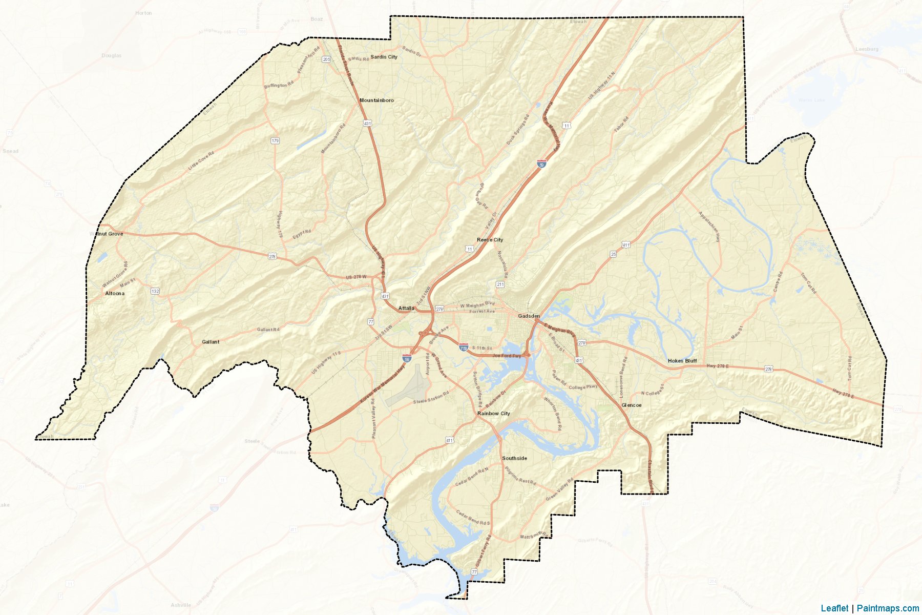 Muestras de recorte de mapas Etowah (Alabama)-2