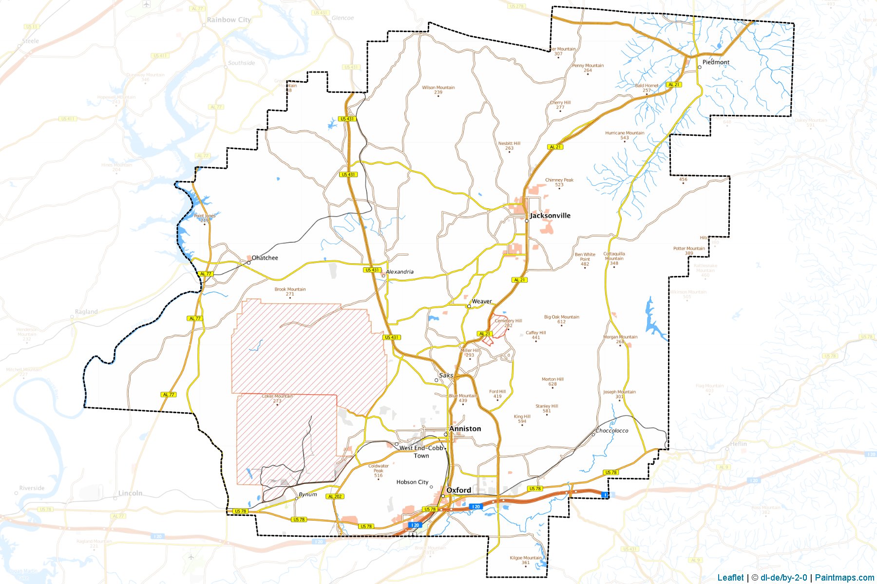 Calhoun County (Alabama) Haritası Örnekleri-1