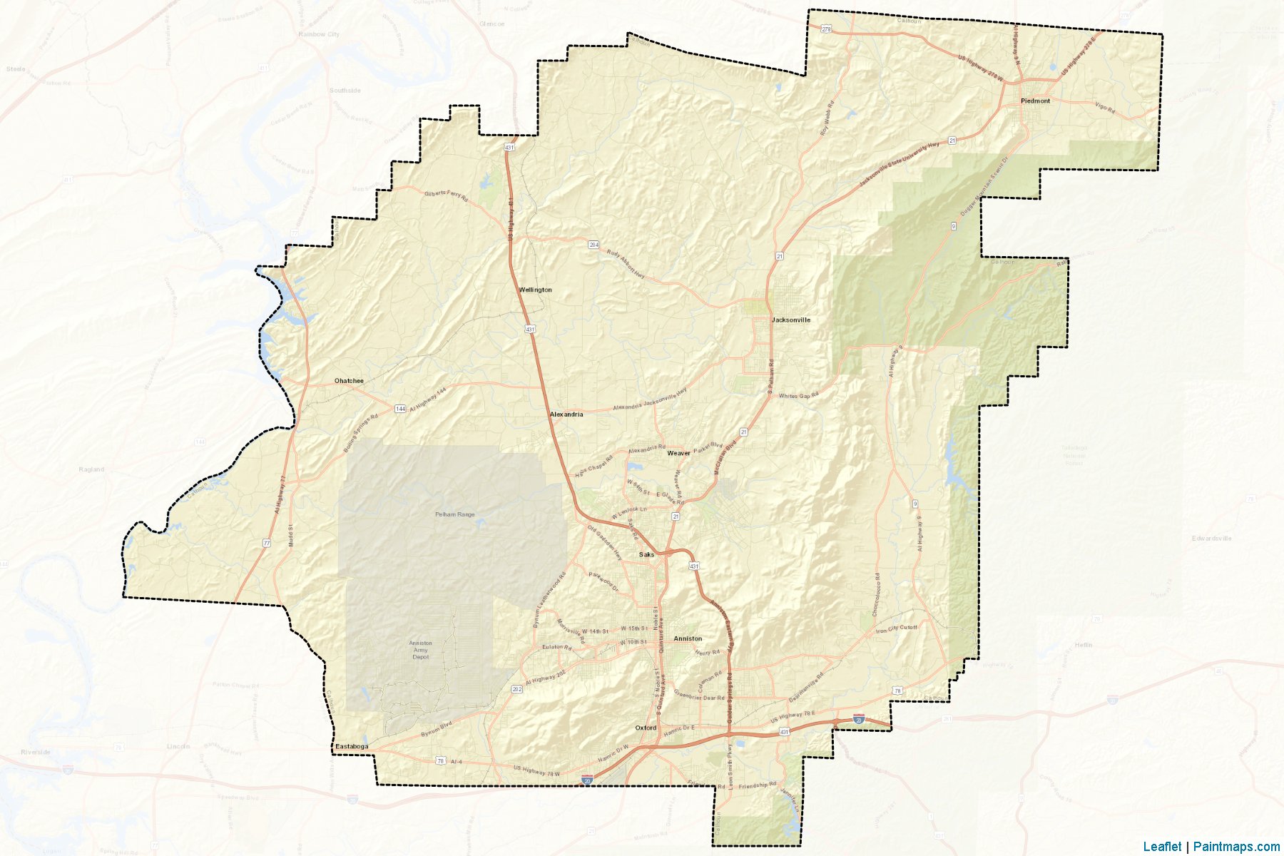 Muestras de recorte de mapas Calhoun (Alabama)-2