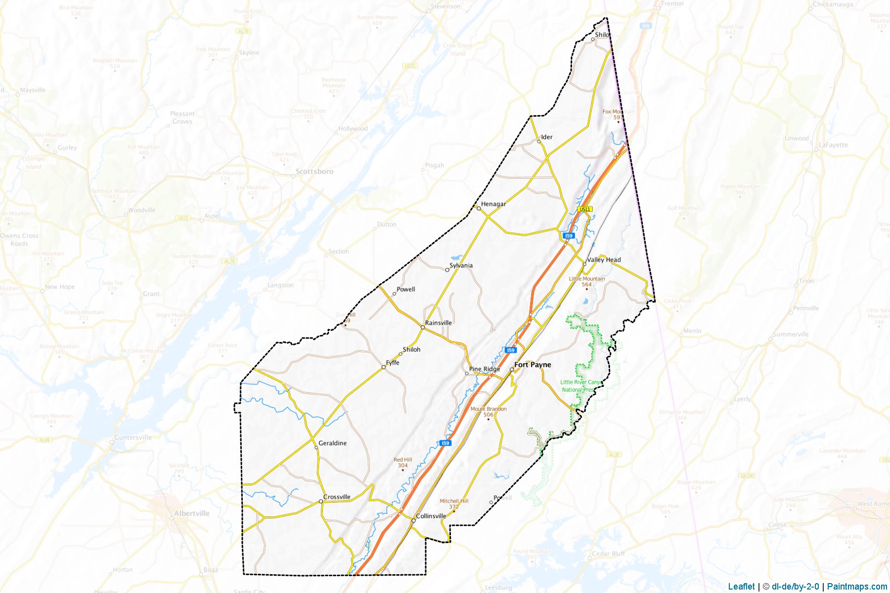 Muestras de recorte de mapas DeKalb (Alabama)-1