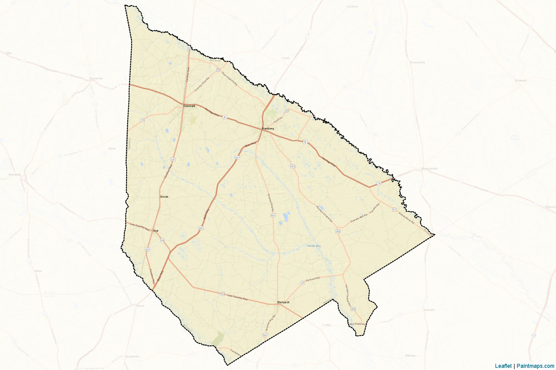 Muestras de recorte de mapas Bamberg (South Carolina)-2