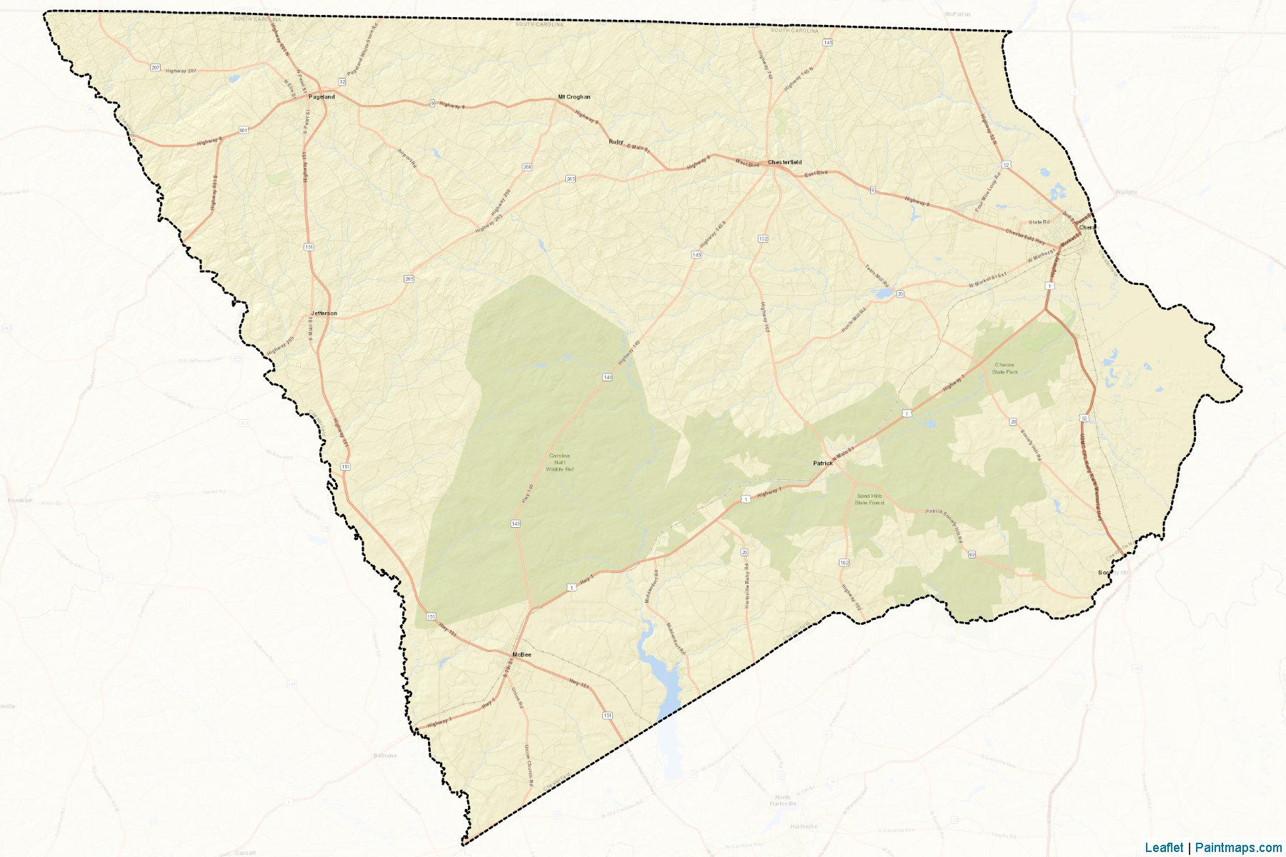 Muestras de recorte de mapas Chesterfield (South Carolina)-2