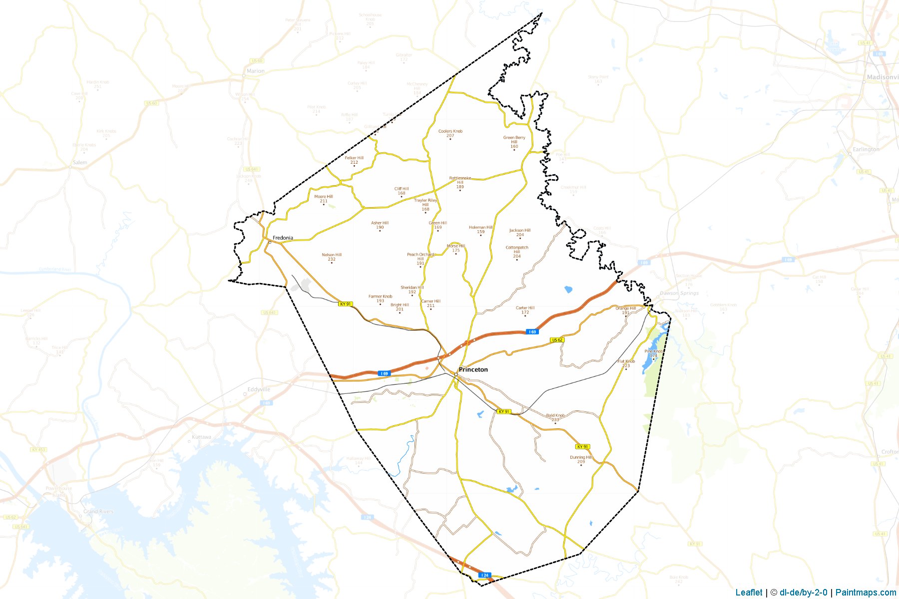 Muestras de recorte de mapas Caldwell (Kentucky)-1