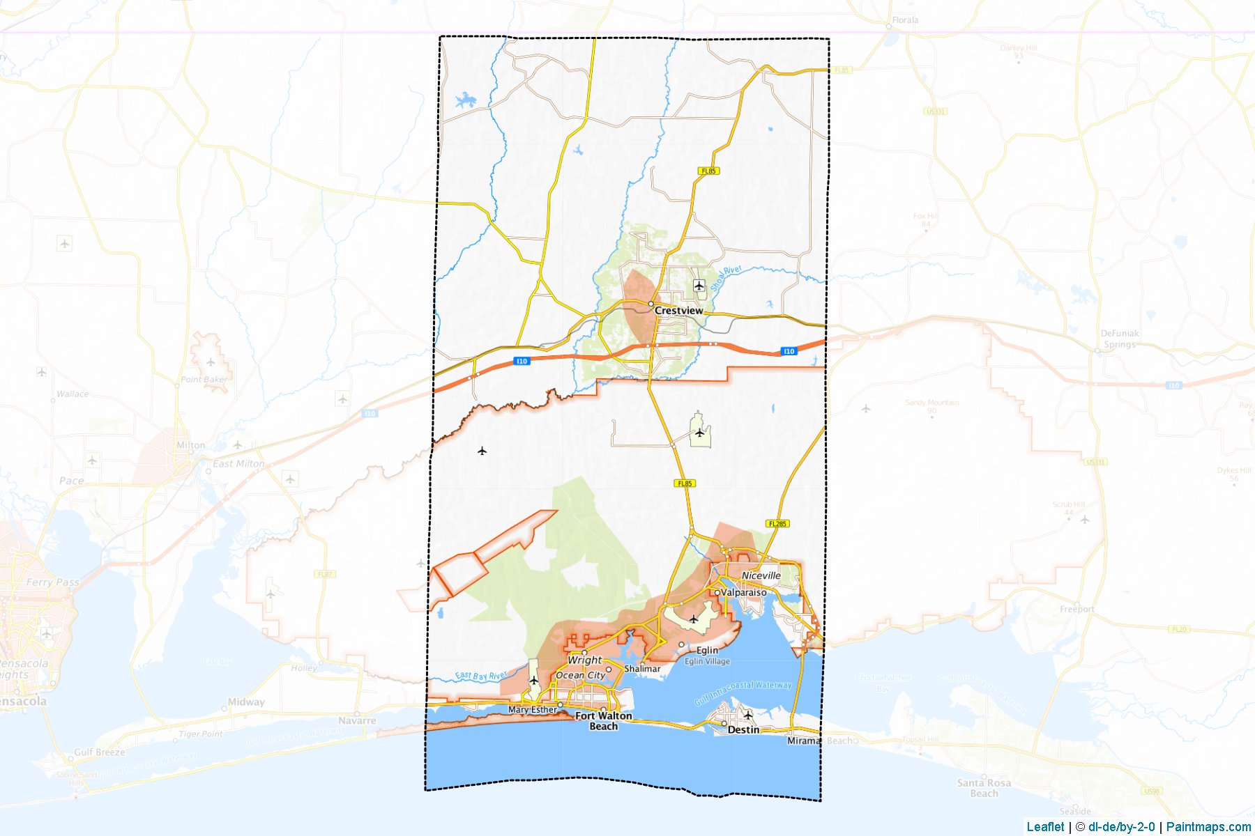 Muestras de recorte de mapas Okaloosa (Florida)-1