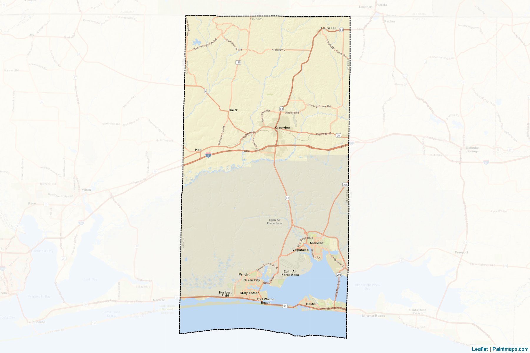 Muestras de recorte de mapas Okaloosa (Florida)-2