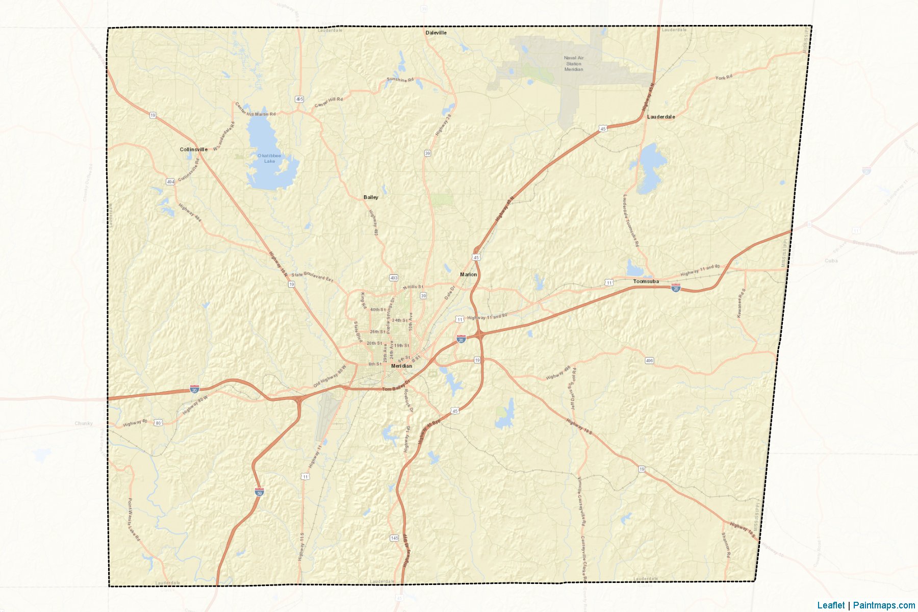 Muestras de recorte de mapas Lauderdale (Mississippi)-2