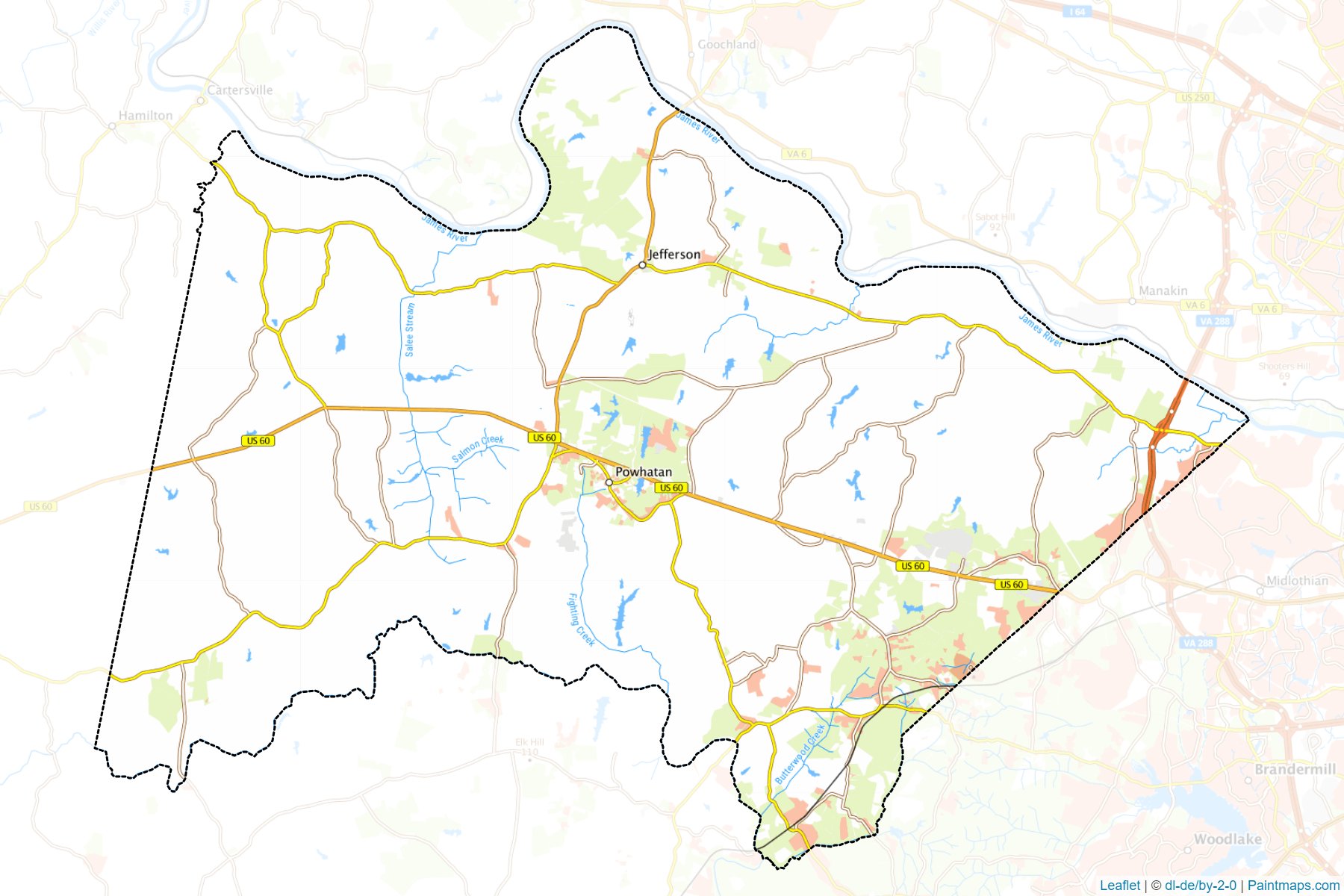 Muestras de recorte de mapas Powhatan (Virginia)-1