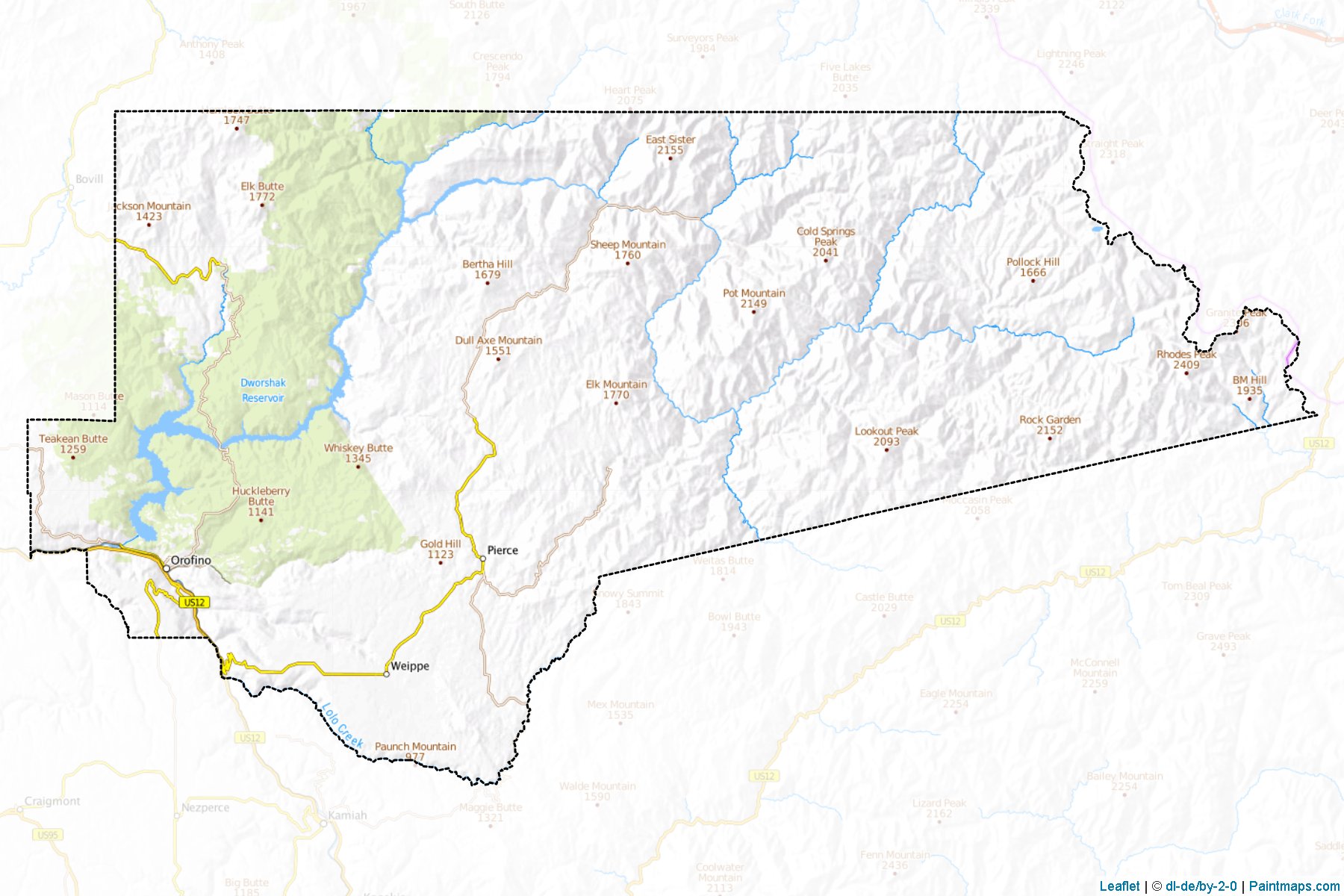 Muestras de recorte de mapas Clearwater (Idaho)-1