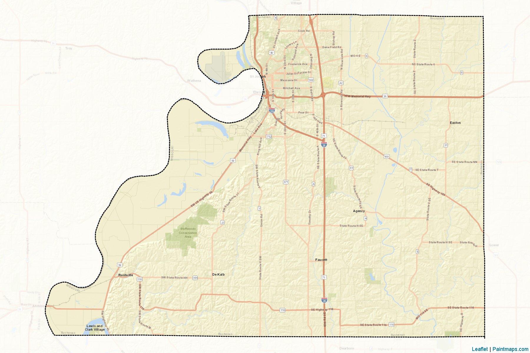 Muestras de recorte de mapas Buchanan (Missouri)-2