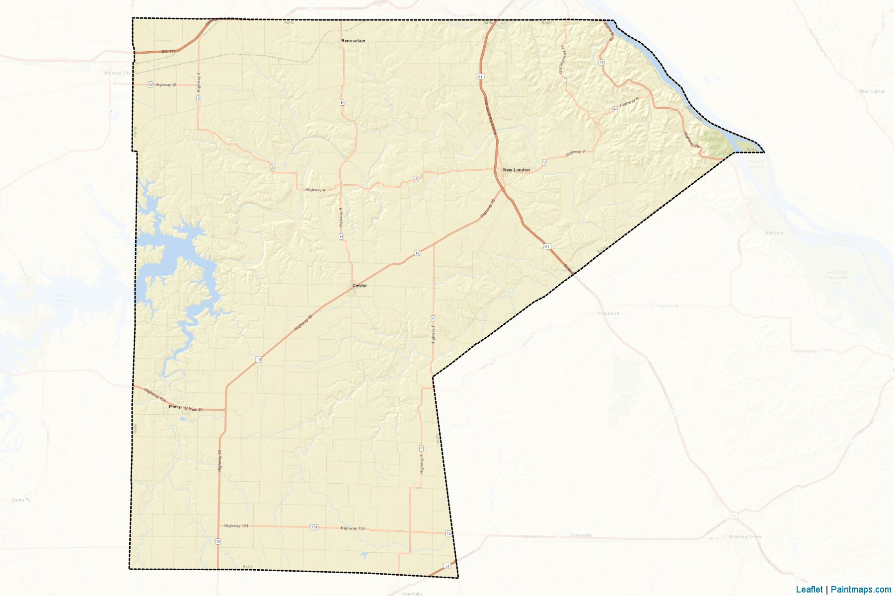 Muestras de recorte de mapas Ralls (Missouri)-2