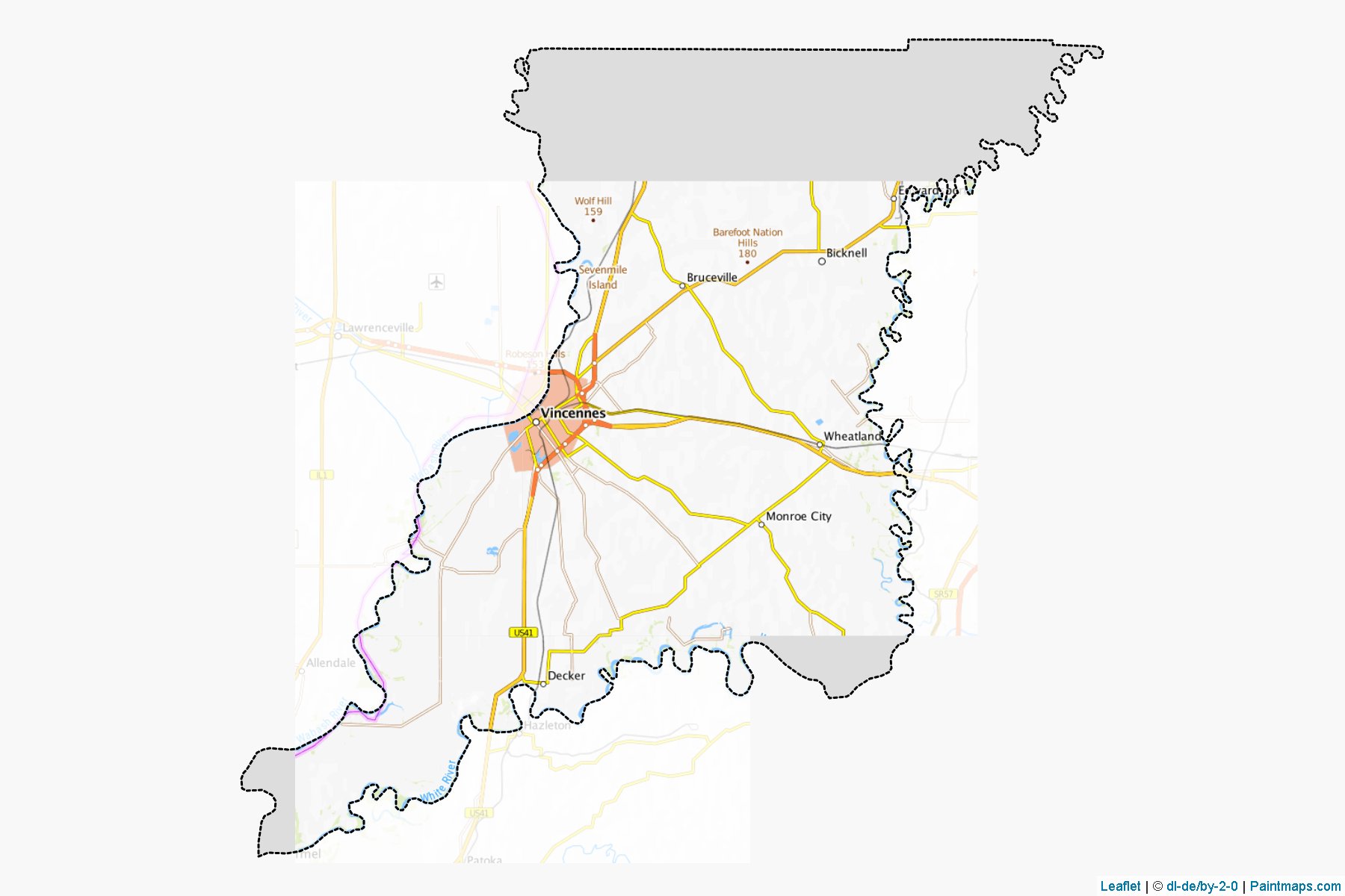 Muestras de recorte de mapas Knox (Indiana)-1