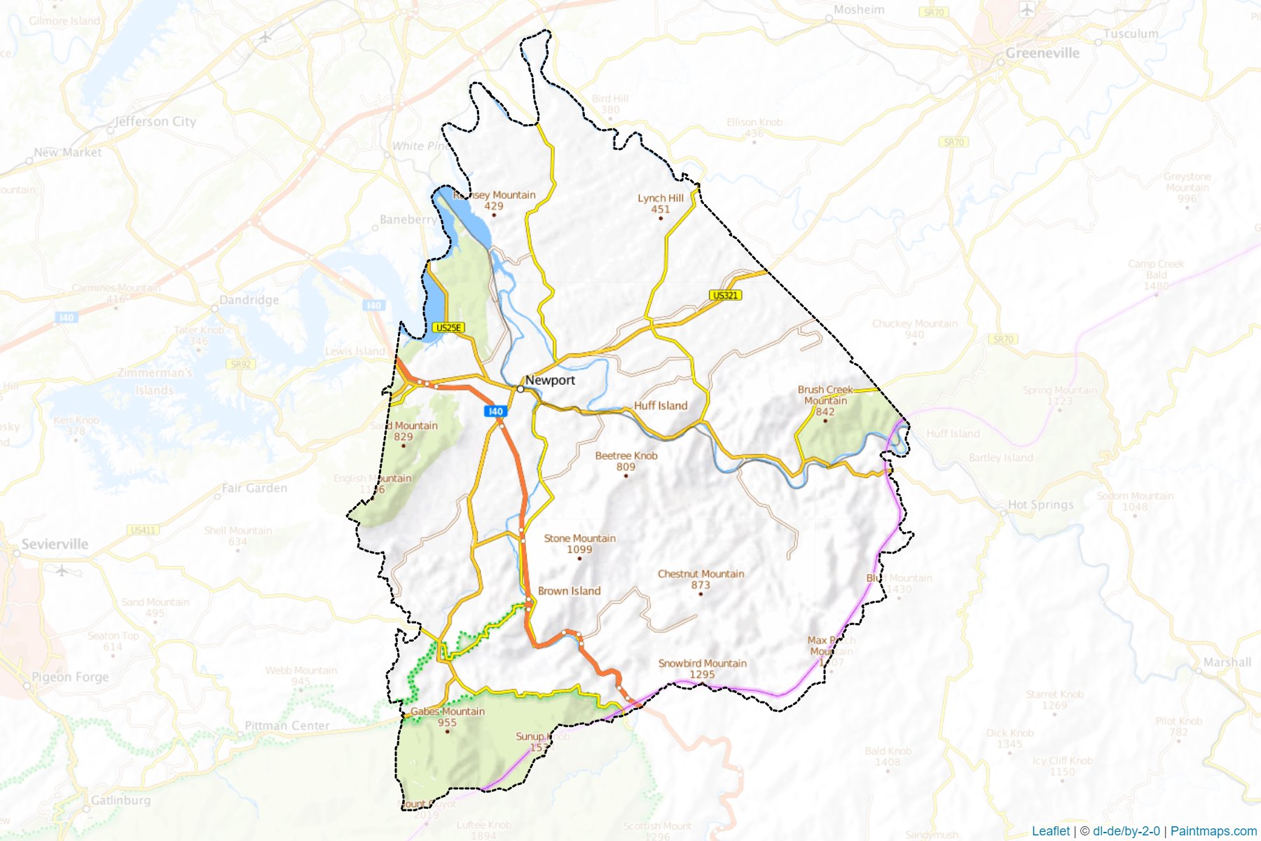 Muestras de recorte de mapas Cocke (Tennessee)-1