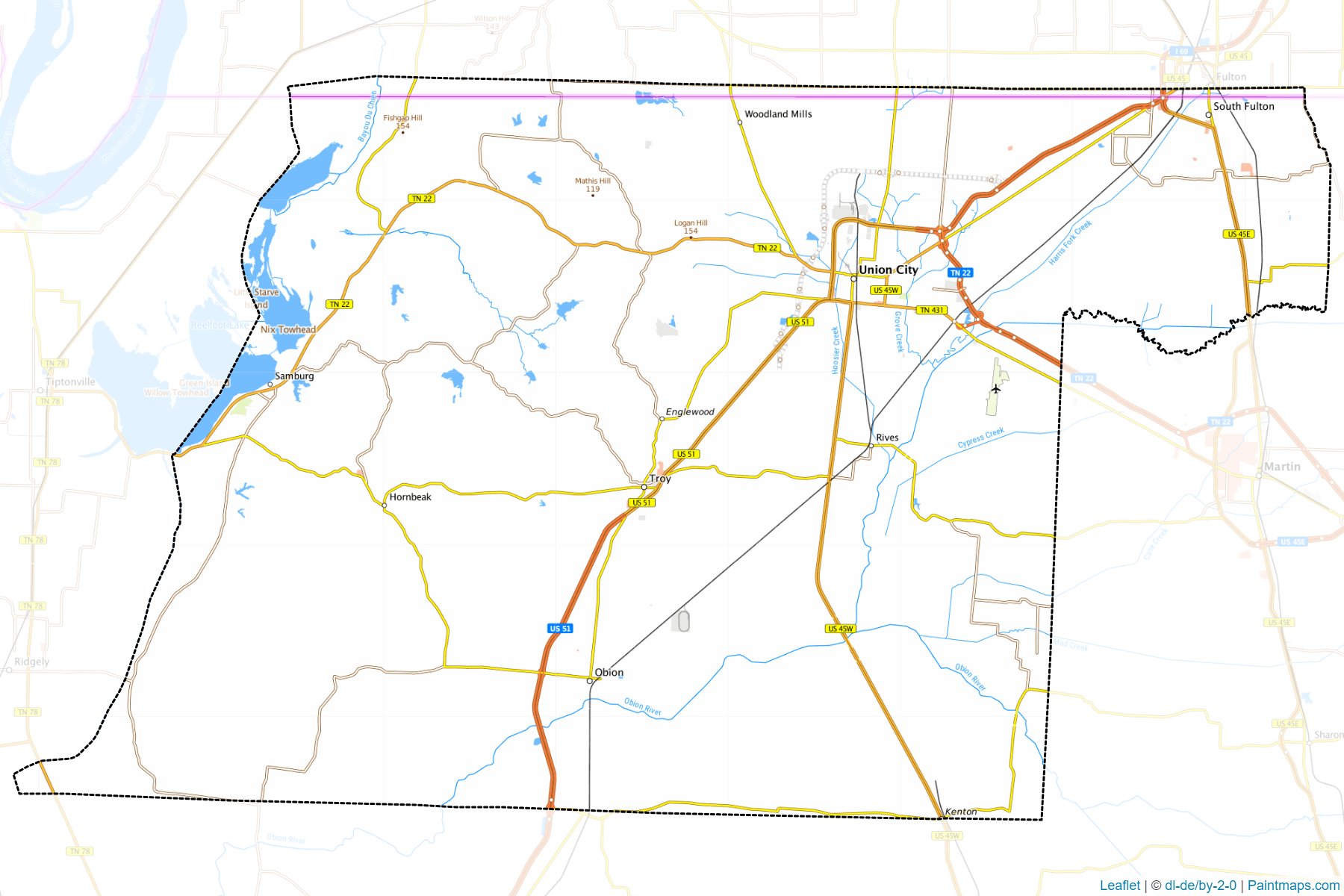 Muestras de recorte de mapas Obion (Tennessee)-1