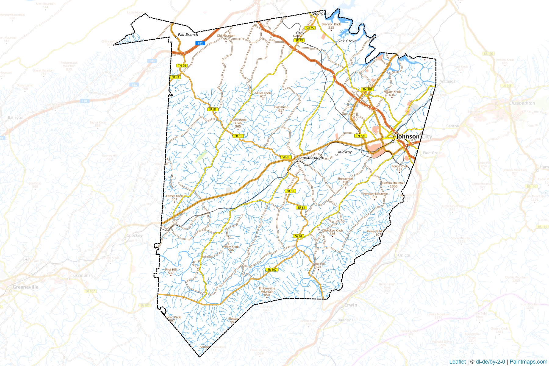 Muestras de recorte de mapas Washington (Tennessee)-1