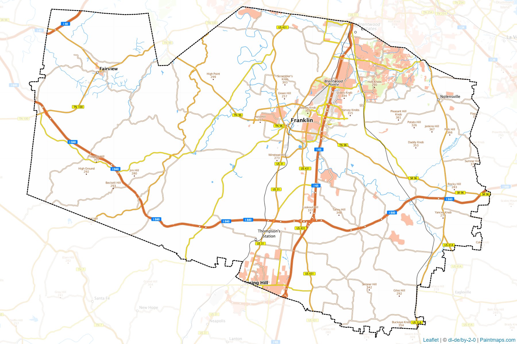 Muestras de recorte de mapas Williamson (Tennessee)-1