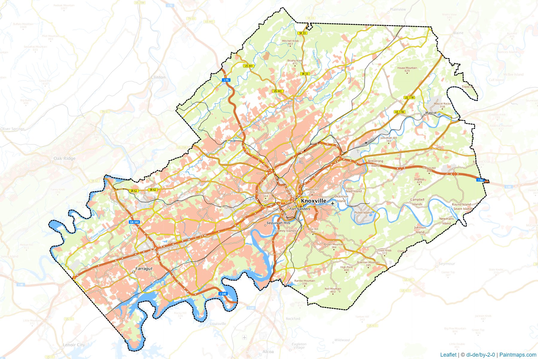 Muestras de recorte de mapas Knox (Tennessee)-1