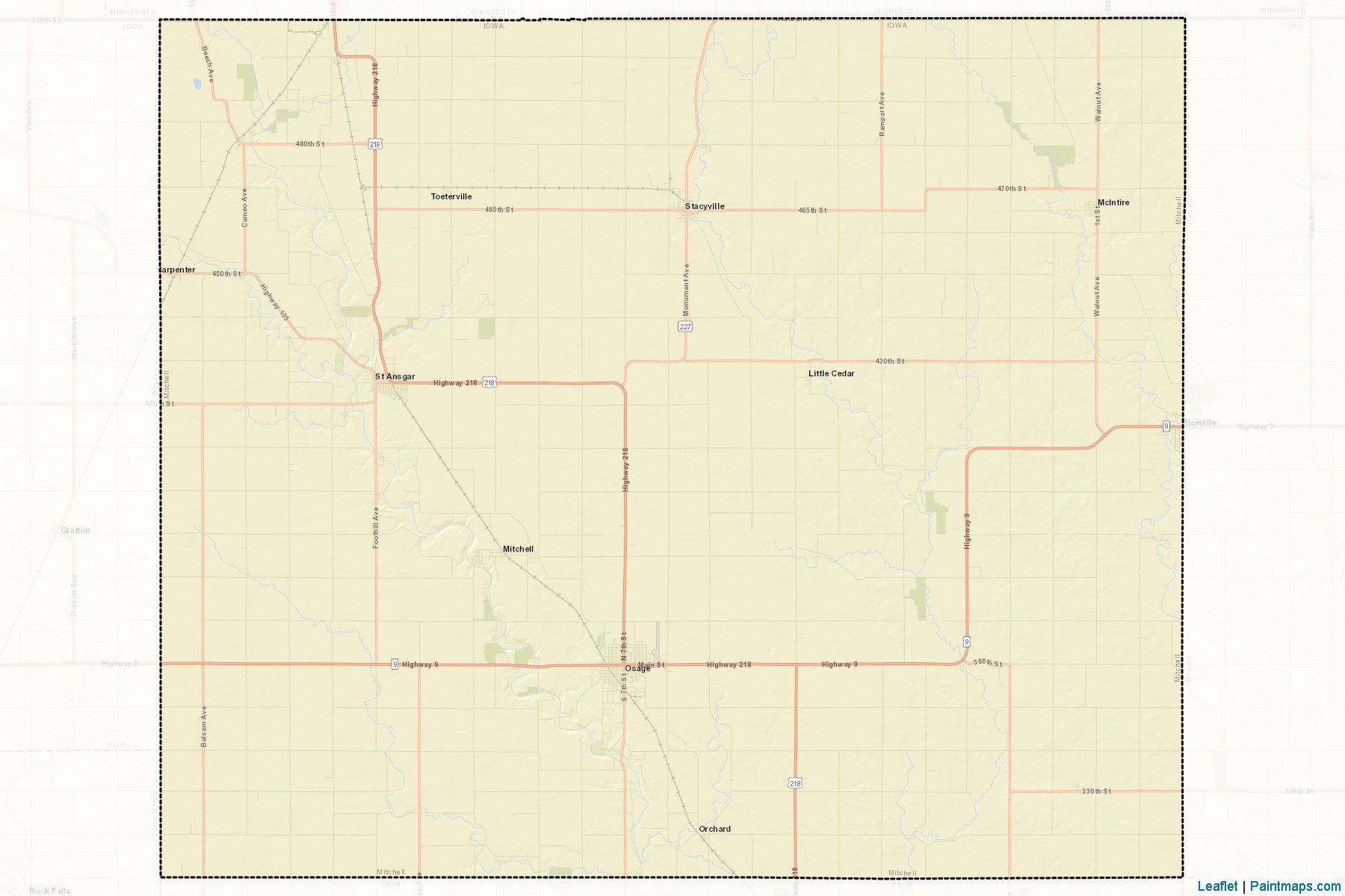 Muestras de recorte de mapas Mitchell (Iowa)-2