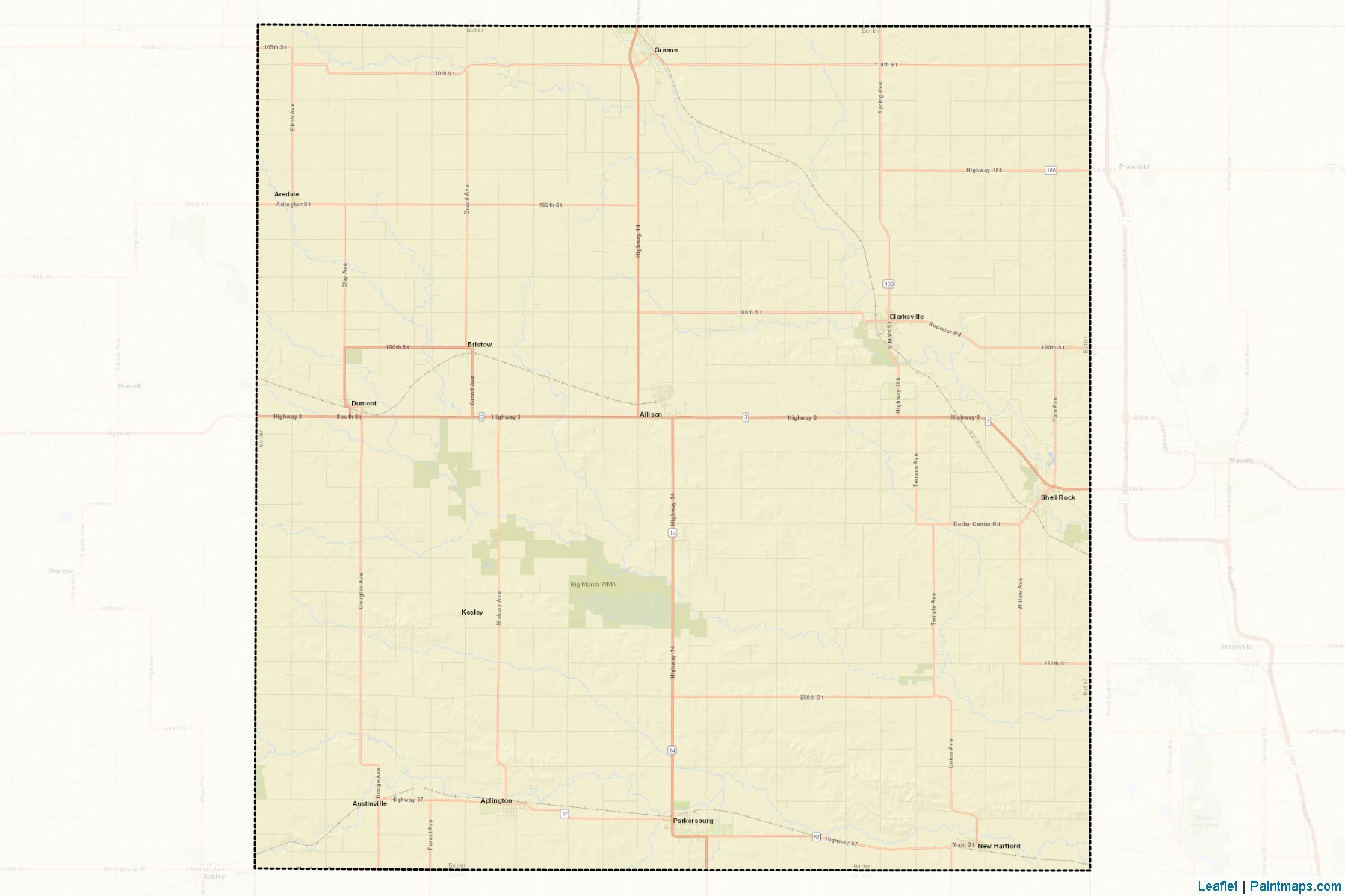 Muestras de recorte de mapas Butler (Iowa)-2