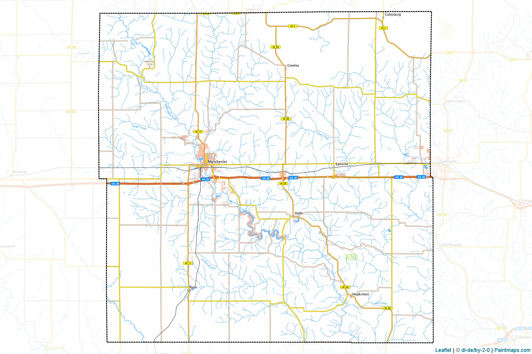 Muestras de recorte de mapas Delaware (Iowa)-1