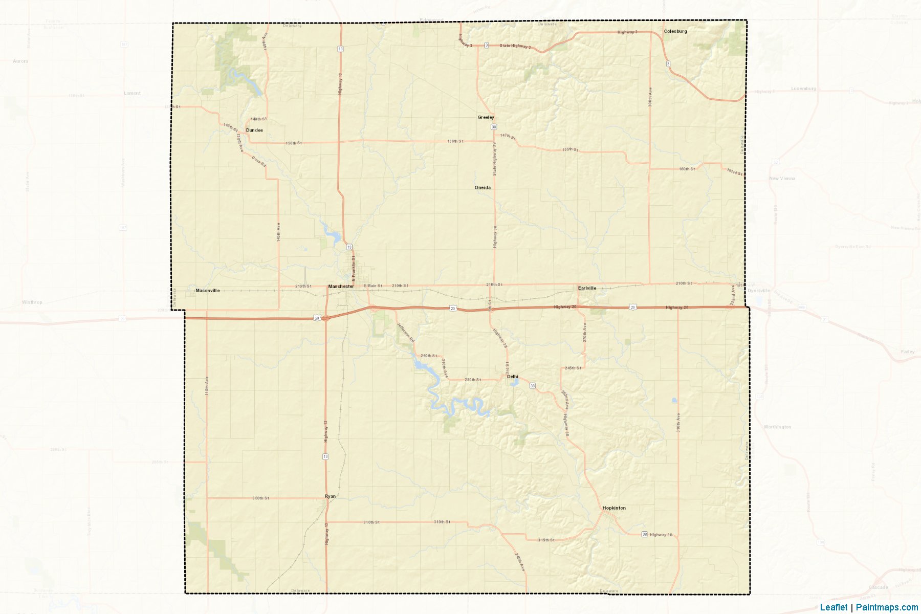 Muestras de recorte de mapas Delaware (Iowa)-2