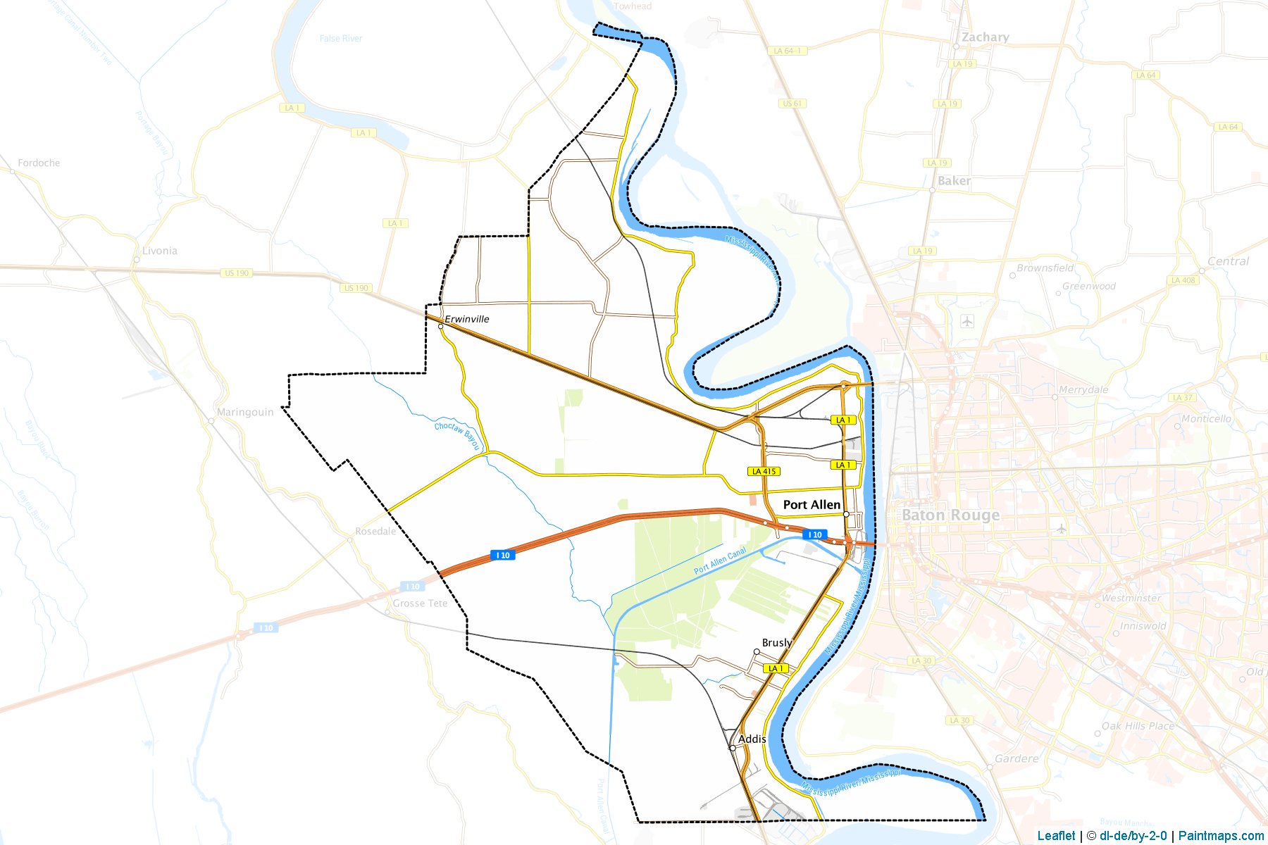 Muestras de recorte de mapas West Baton Rouge (Louisiana)-1