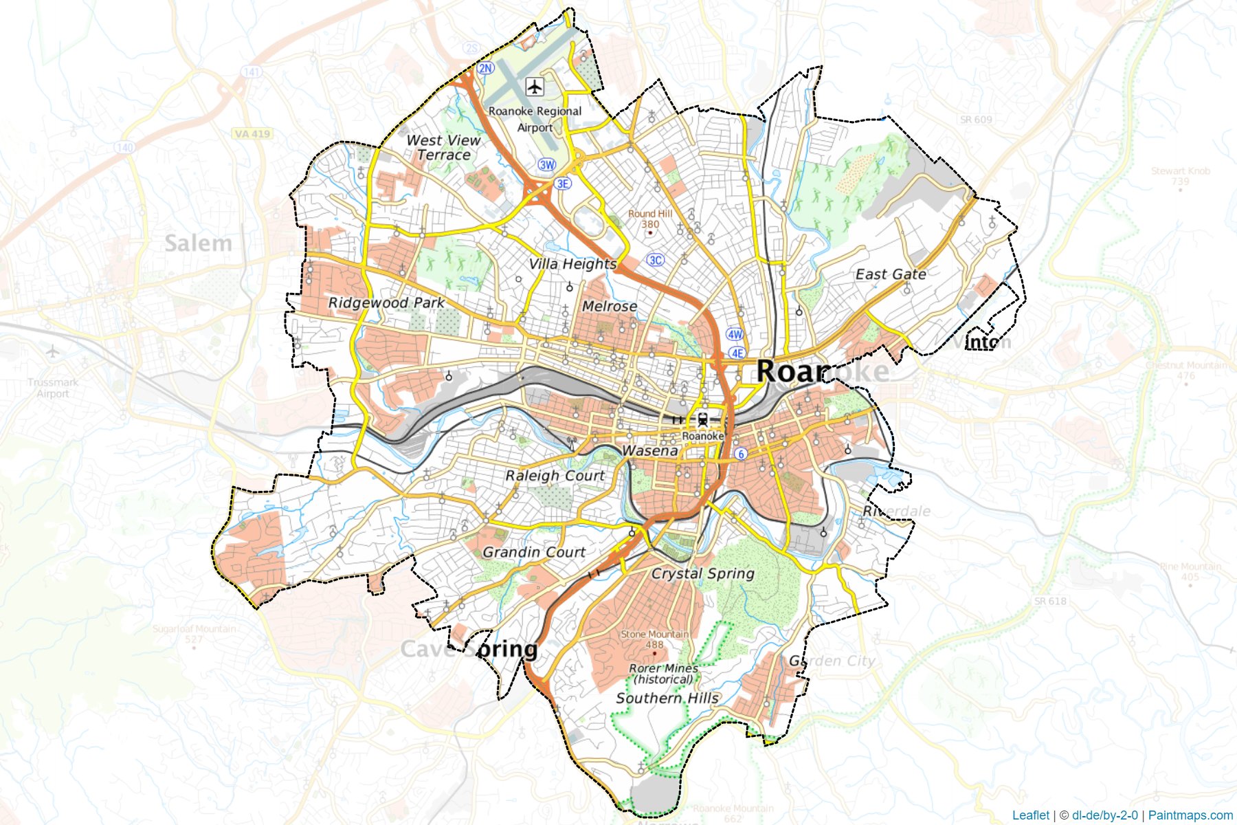 Muestras de recorte de mapas Roanoke (Virginia)-1