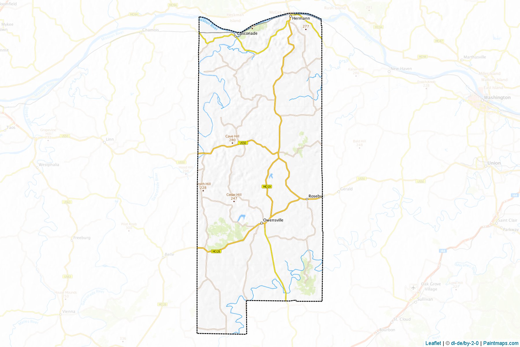 Muestras de recorte de mapas Gasconade (Missouri)-1