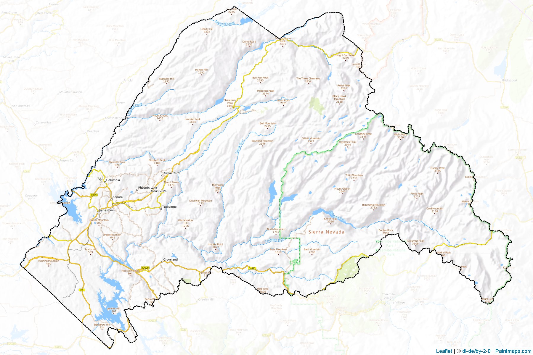 Muestras de recorte de mapas Tuolumne (California)-1