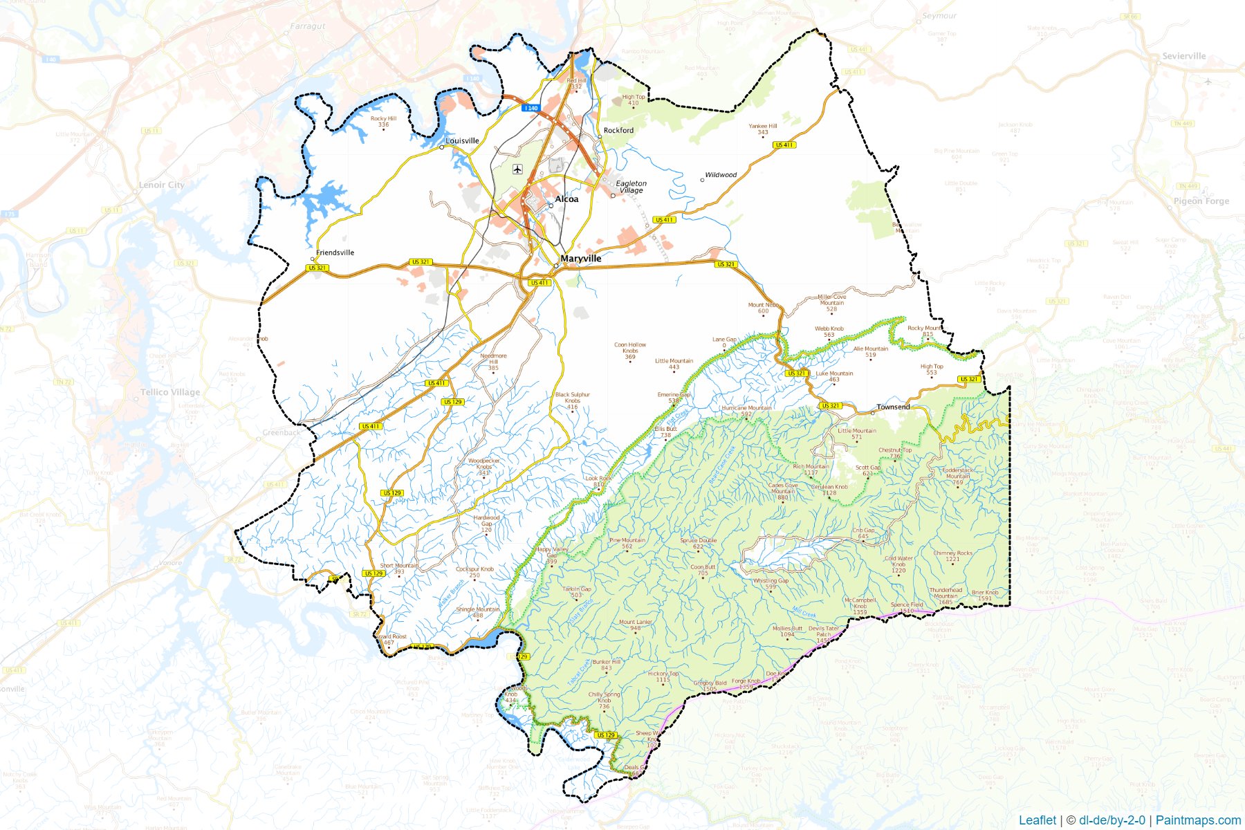 Muestras de recorte de mapas Blount (Tennessee)-1