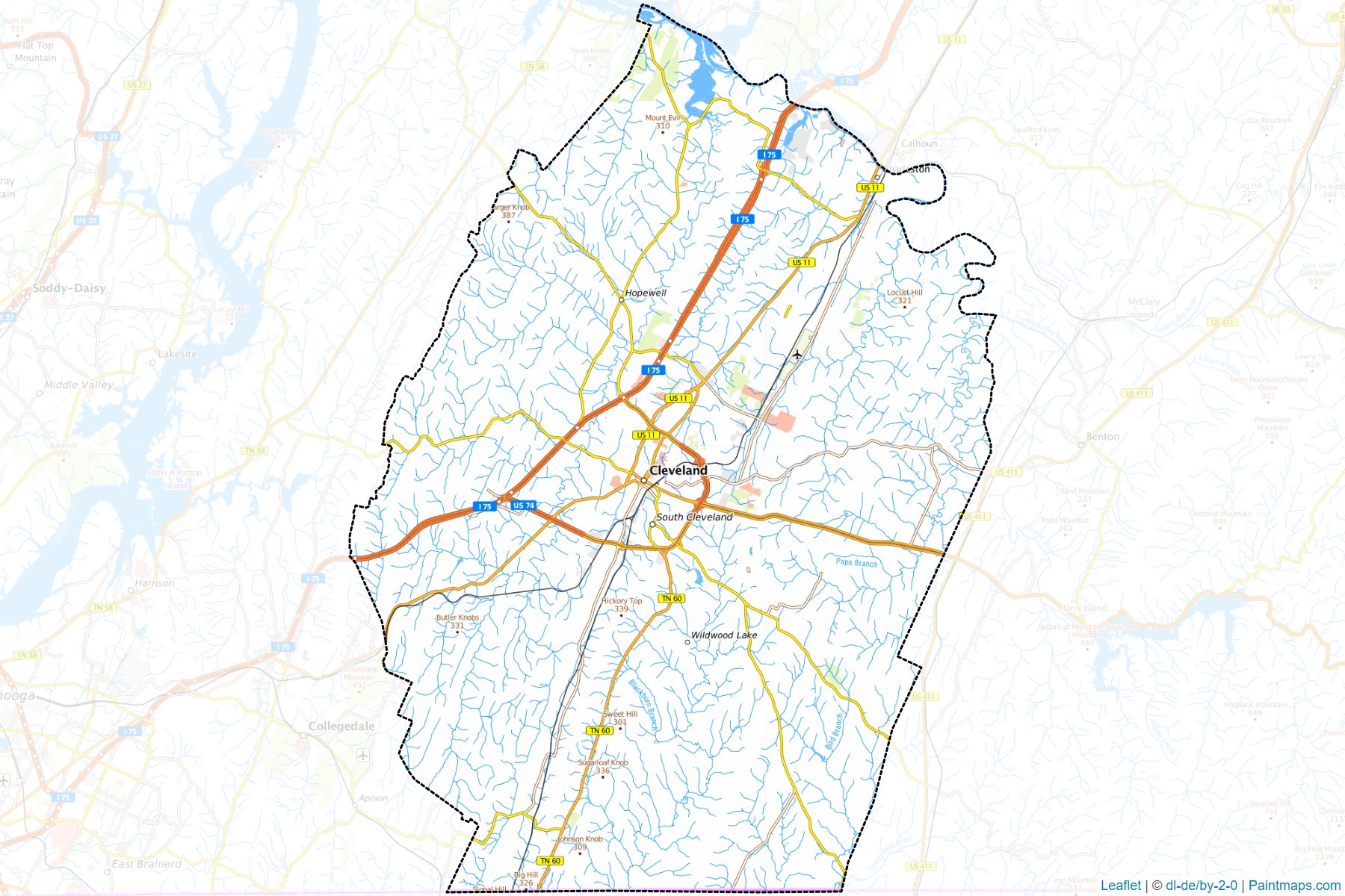 Muestras de recorte de mapas Bradley (Tennessee)-1