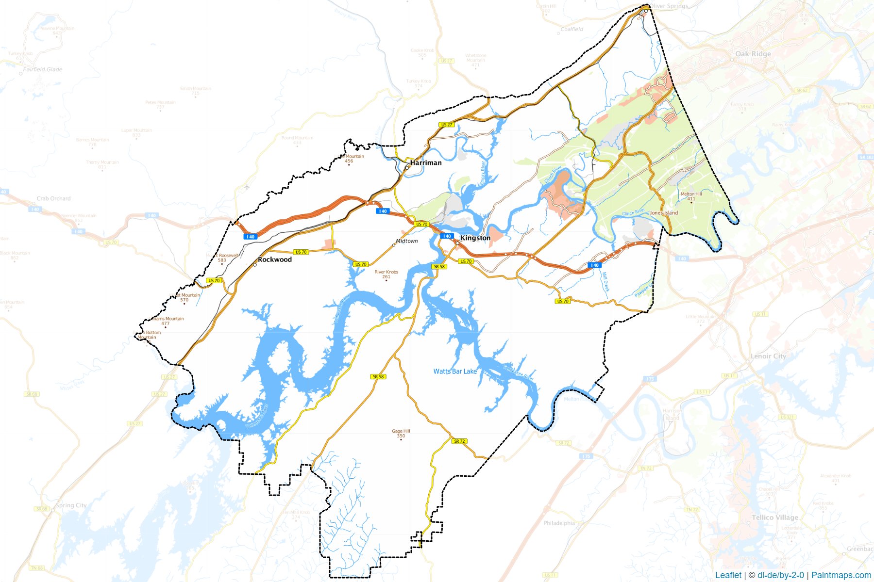 Muestras de recorte de mapas Roane (Tennessee)-1