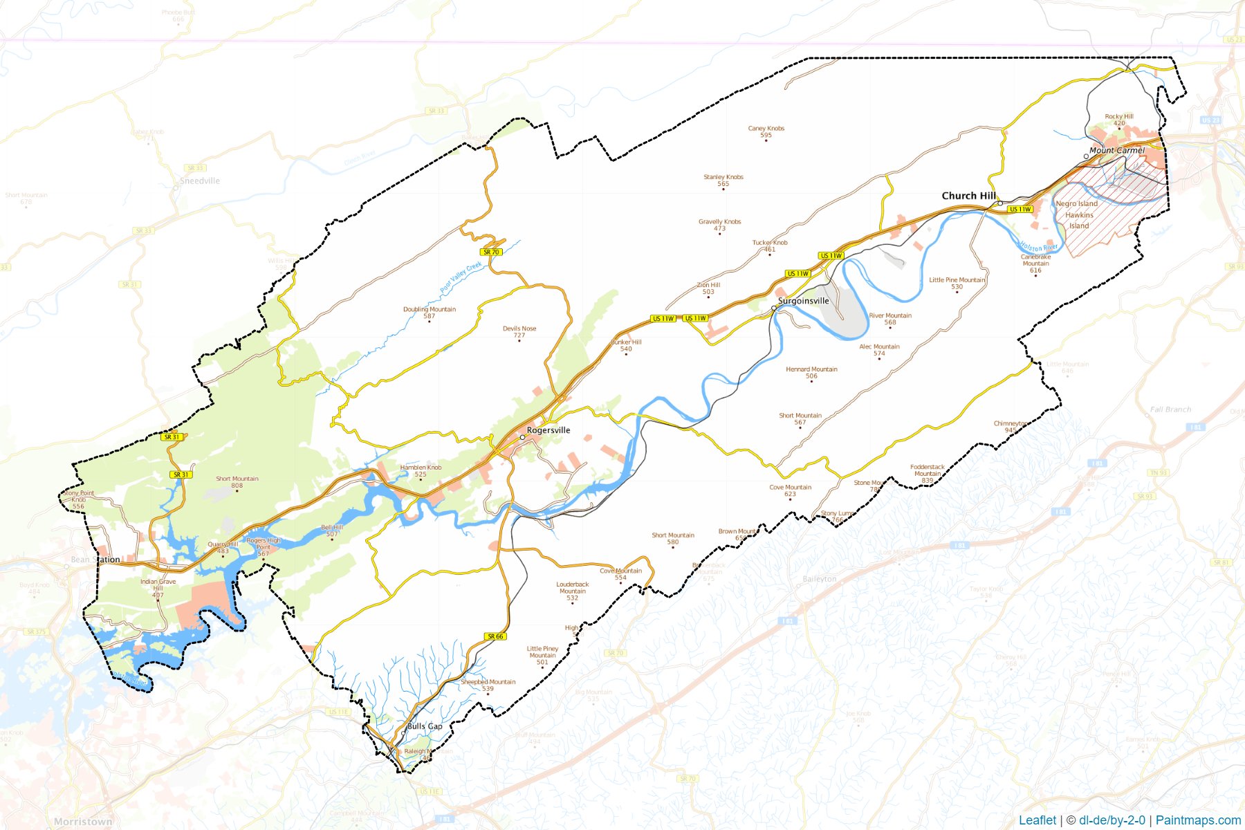 Hawkins County (Tennessee) Haritası Örnekleri-1