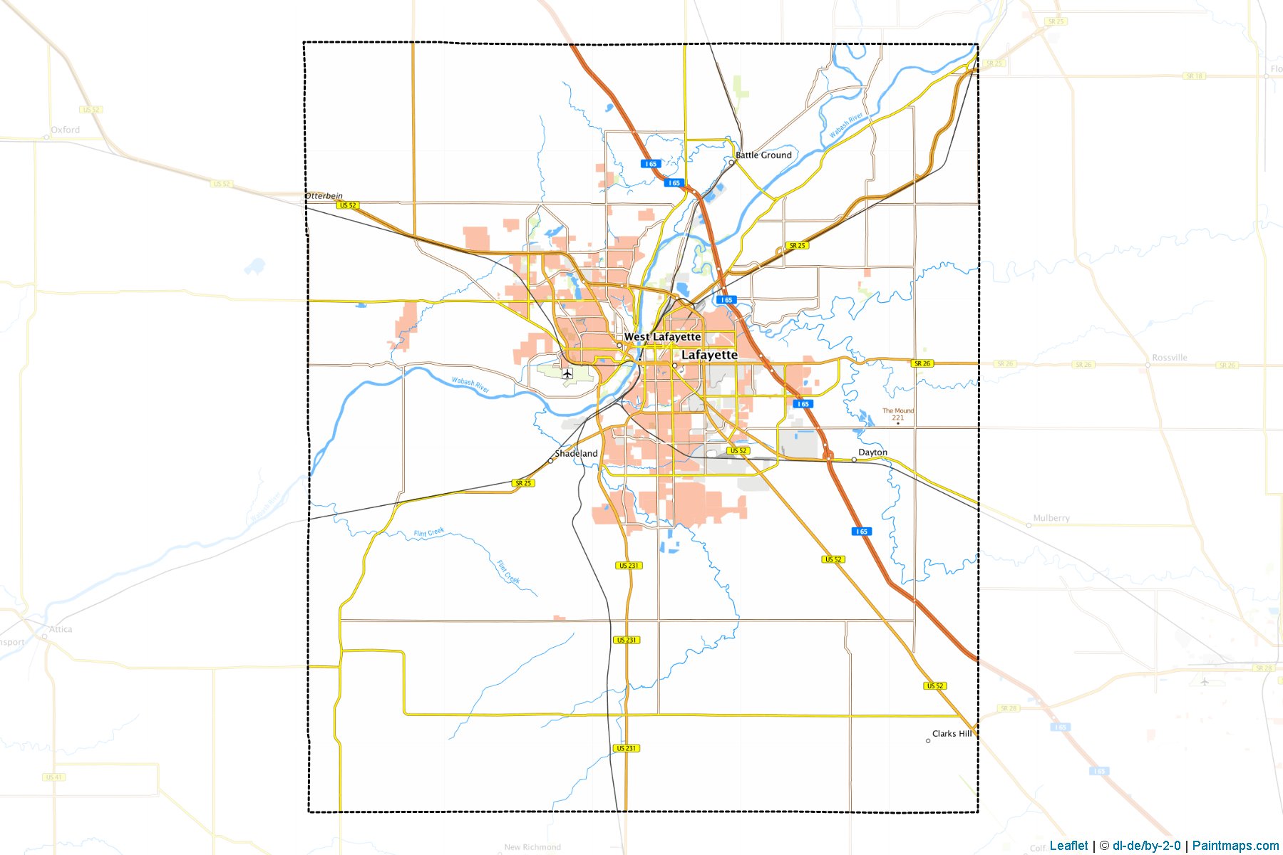 Muestras de recorte de mapas Tippecanoe (Indiana)-1