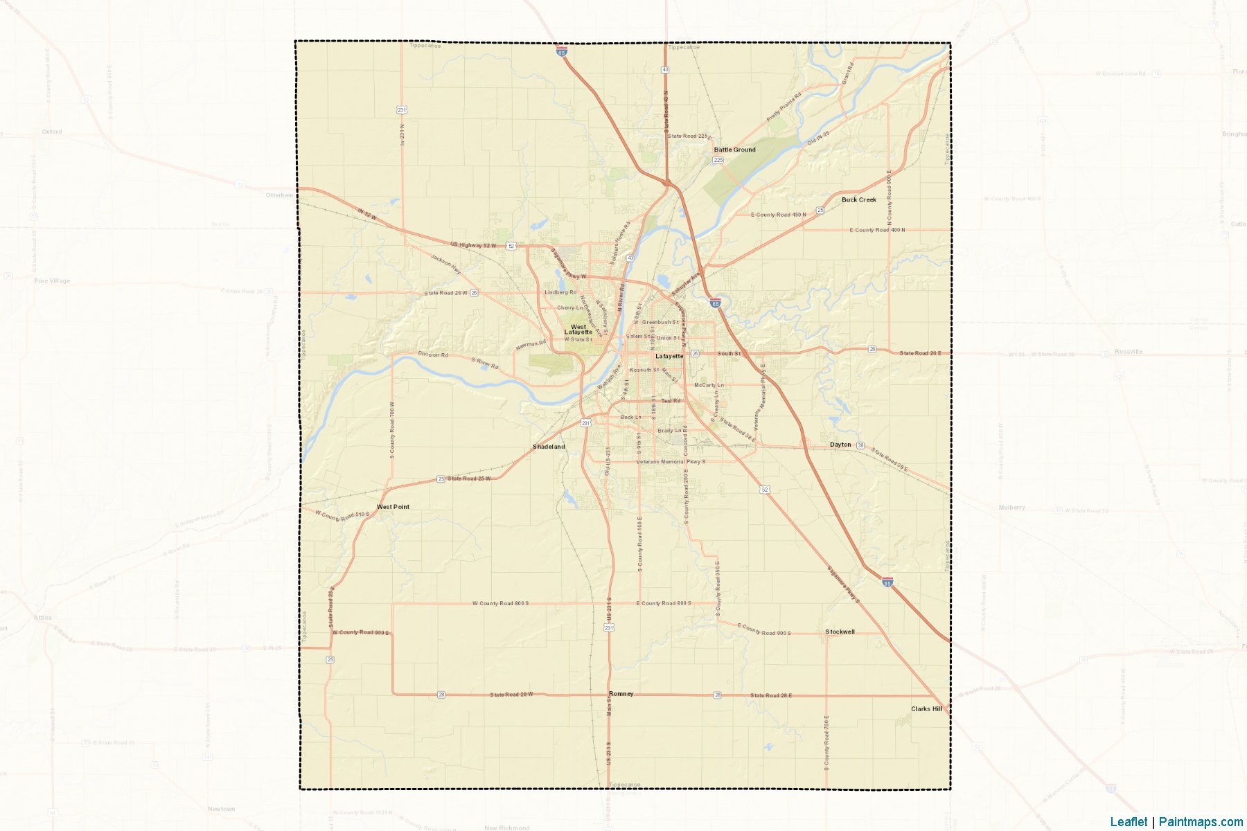 Muestras de recorte de mapas Tippecanoe (Indiana)-2