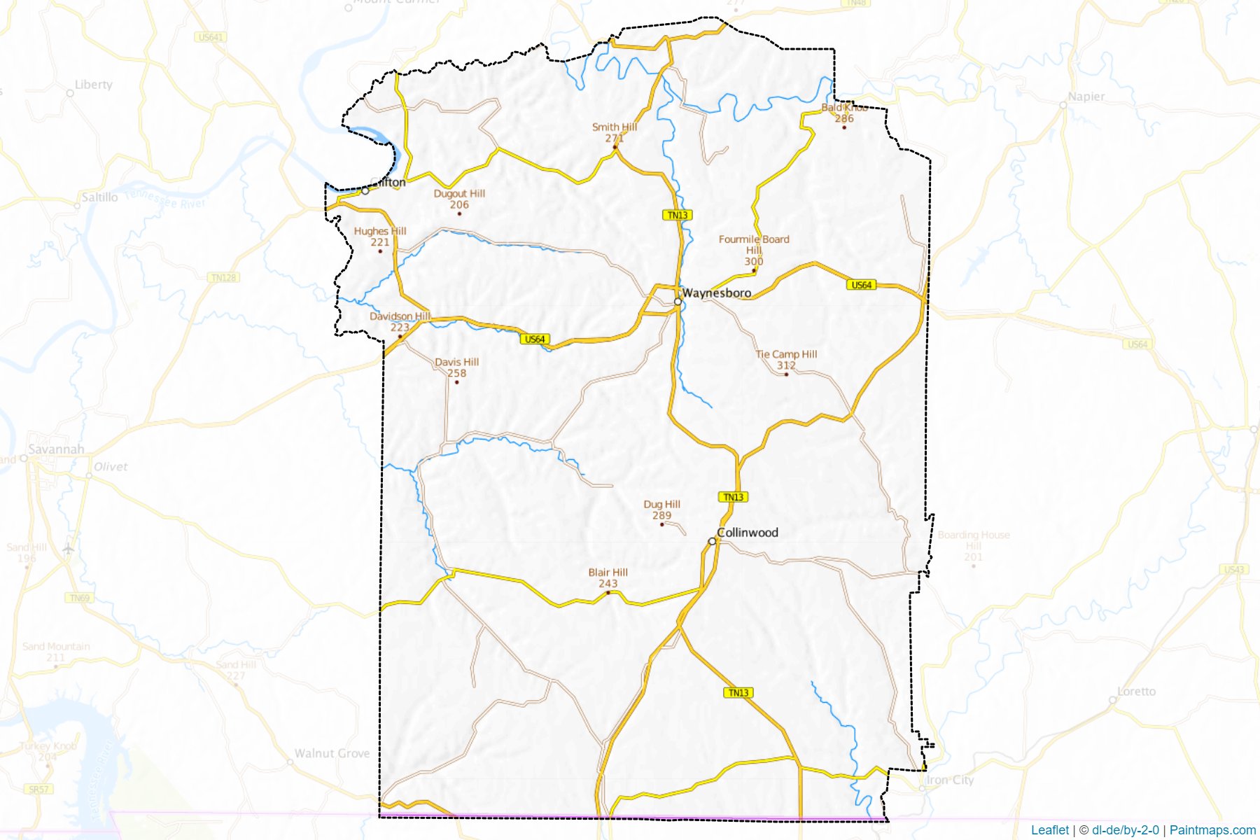 Muestras de recorte de mapas Wayne (Tennessee)-1