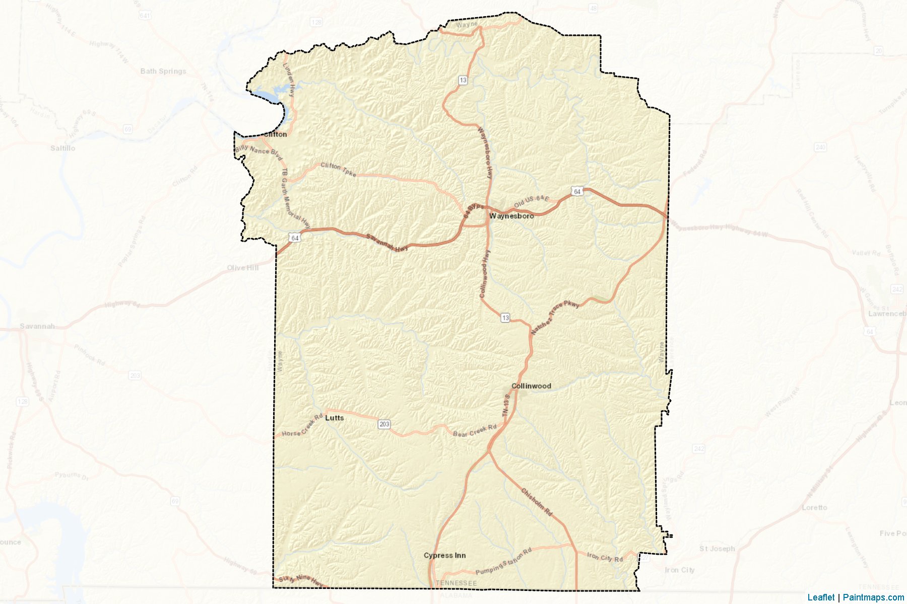 Muestras de recorte de mapas Wayne (Tennessee)-2