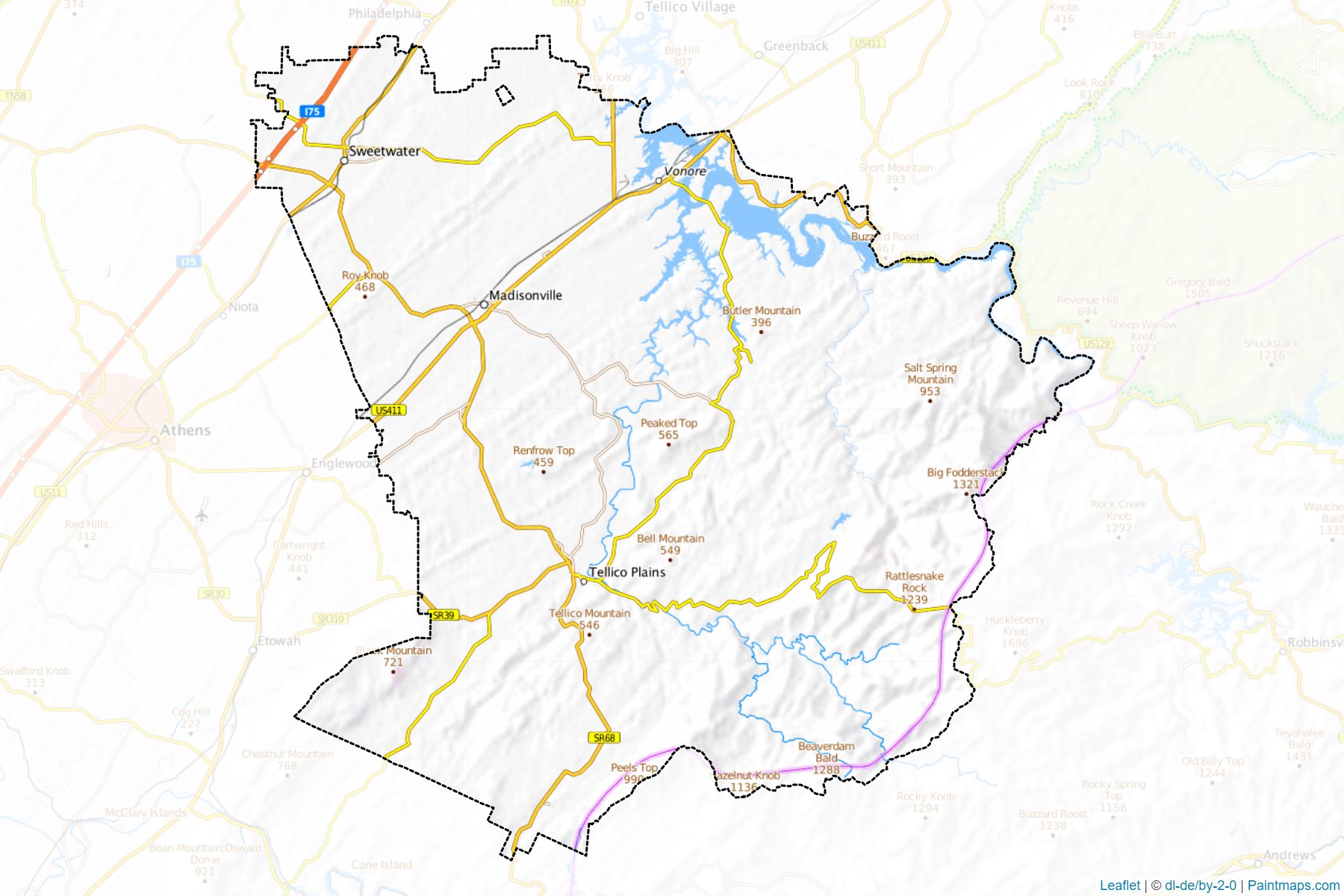 Muestras de recorte de mapas Monroe (Tennessee)-1