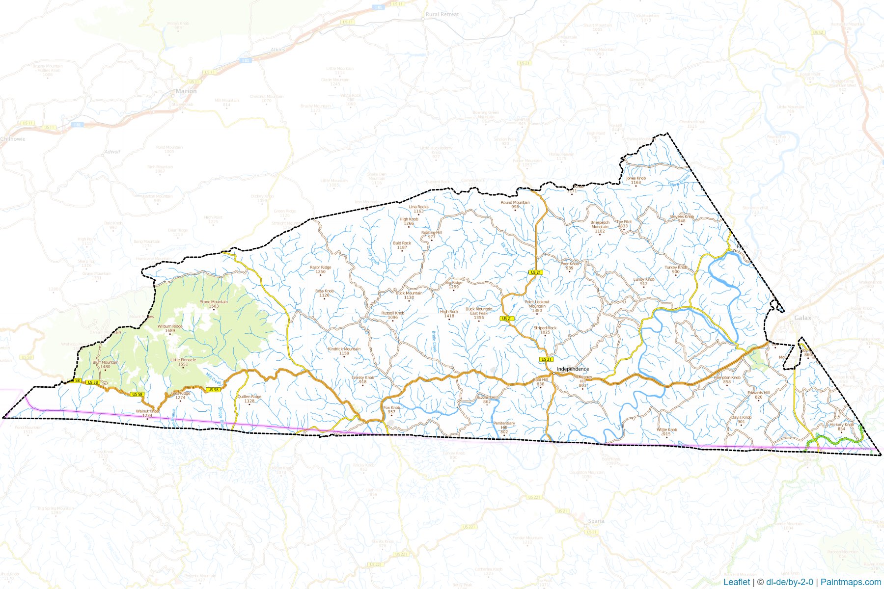 Muestras de recorte de mapas Grayson (Virginia)-1