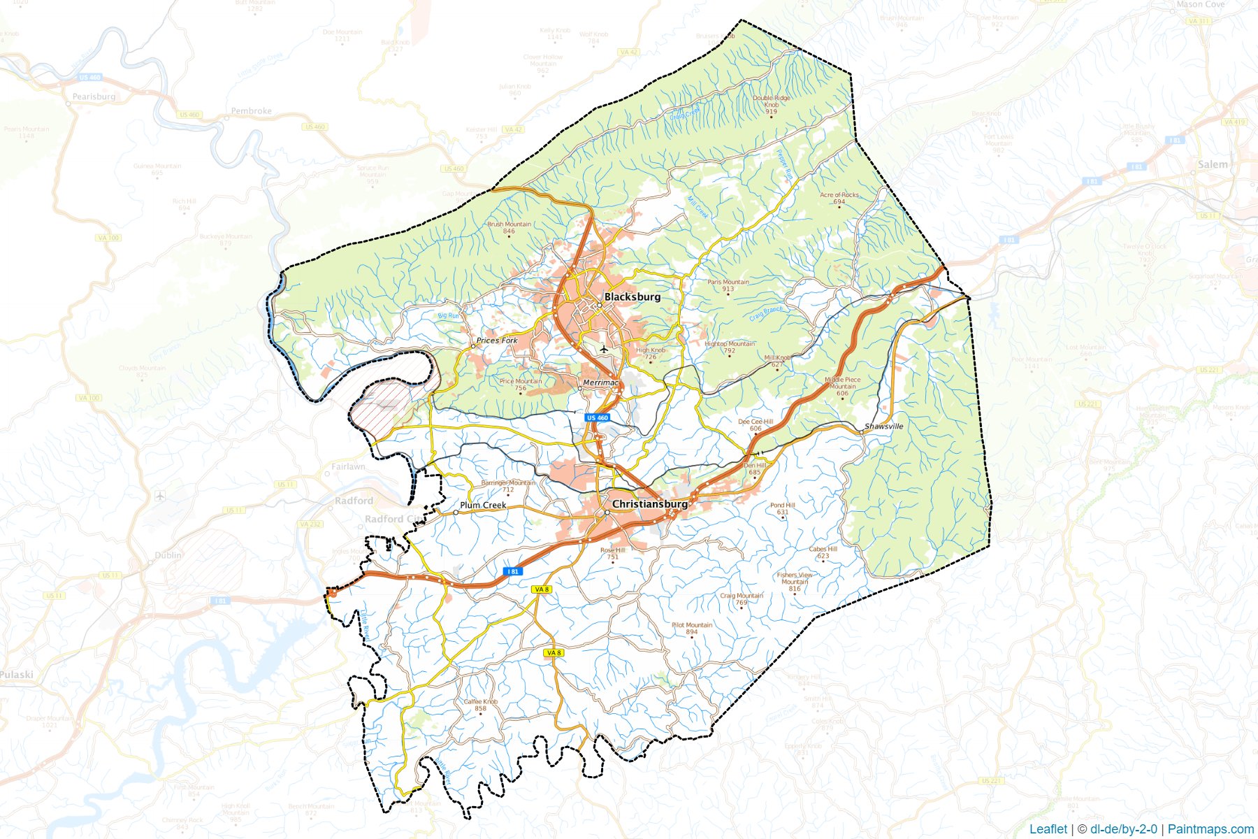 Muestras de recorte de mapas Montgomery (Virginia)-1