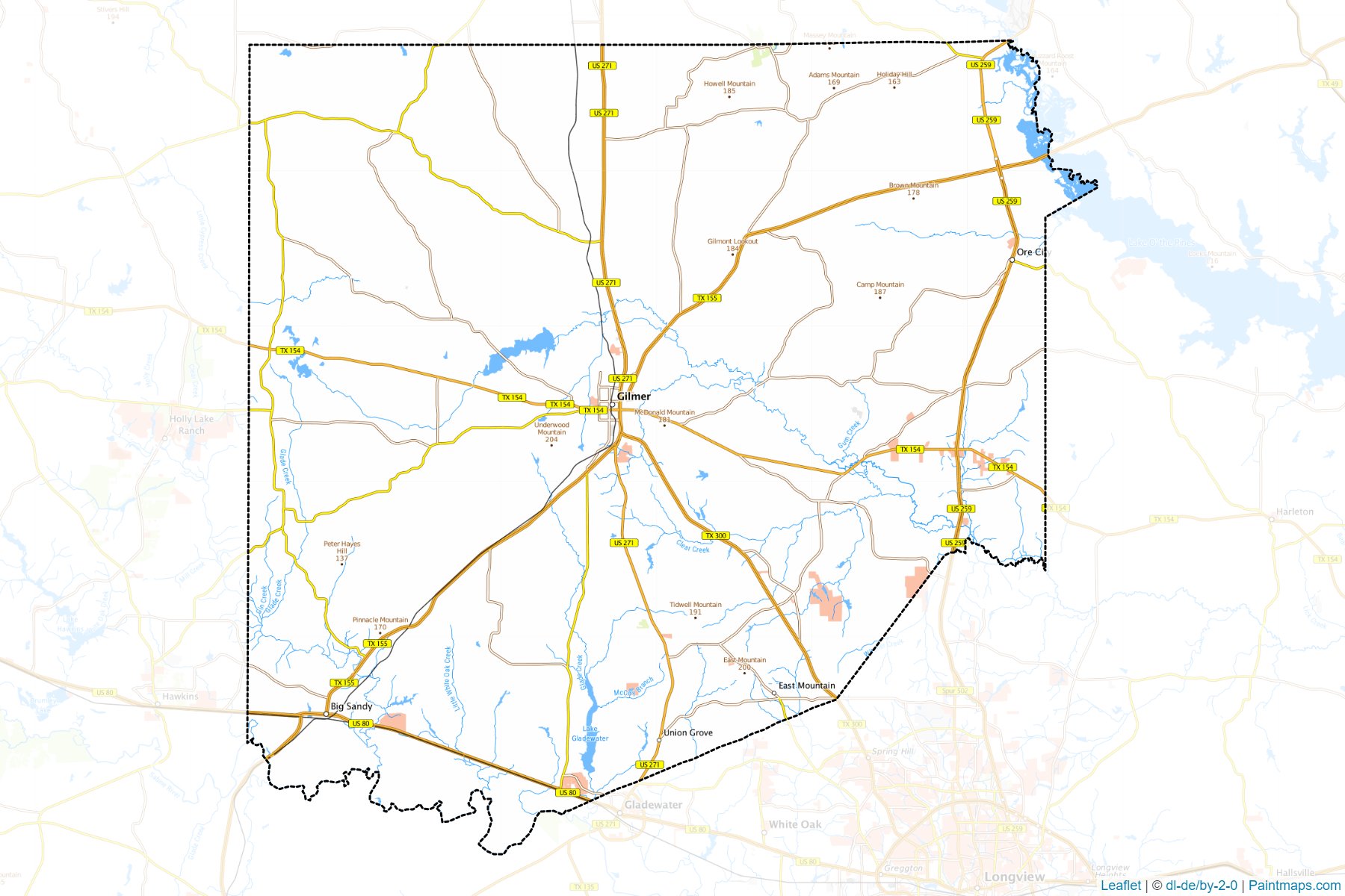 Muestras de recorte de mapas Upshur (Texas)-1